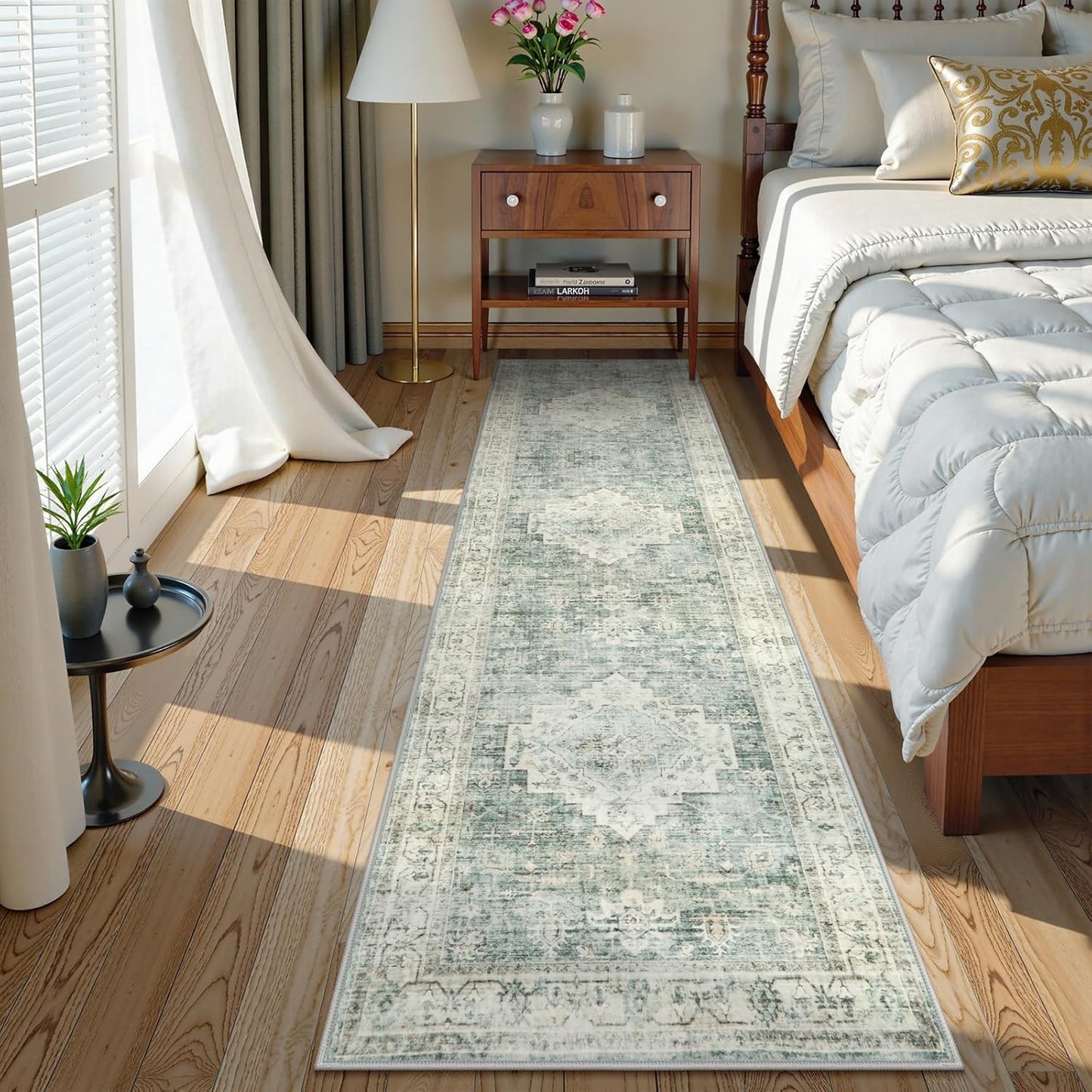 LIVEBOX Washable 2x8 Runner Rug for Bathroom, Non Slip Kitchen Mats for Floor Entryway, Boho Indoor Front Door Mat Low-Pile Runners for Hallways, Farmhouse Rugs for Laundry, Sage Green