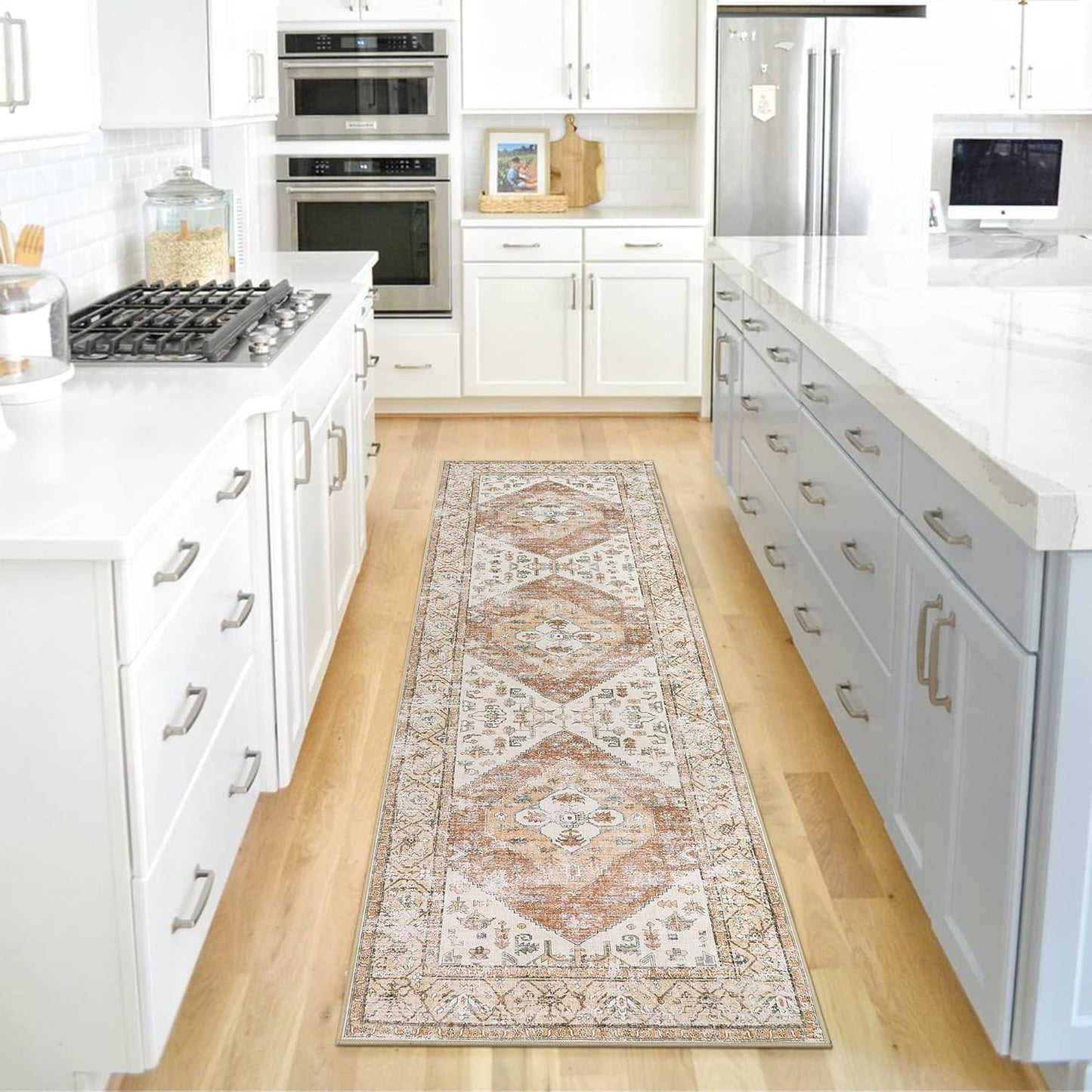 Lahome Boho Washable Rug Runner - 2x7 Non-Slip Runners Rugs for Hallways Non-Shedding Lightweight Runners for Kitchen, Oriental Distressed Print Indoor Carpet Runner for Entrance Bathroom Laundry Room