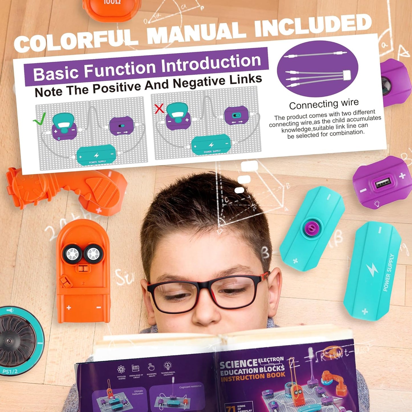 Circuit Board for Kids, SMILESSKIDDO 34 PCS DIY Electronics Exploration Kit with 70+ Projects, Physics Science Experiments Kit, School Family STEM Kits Educational Toy Gift for Kids 6+