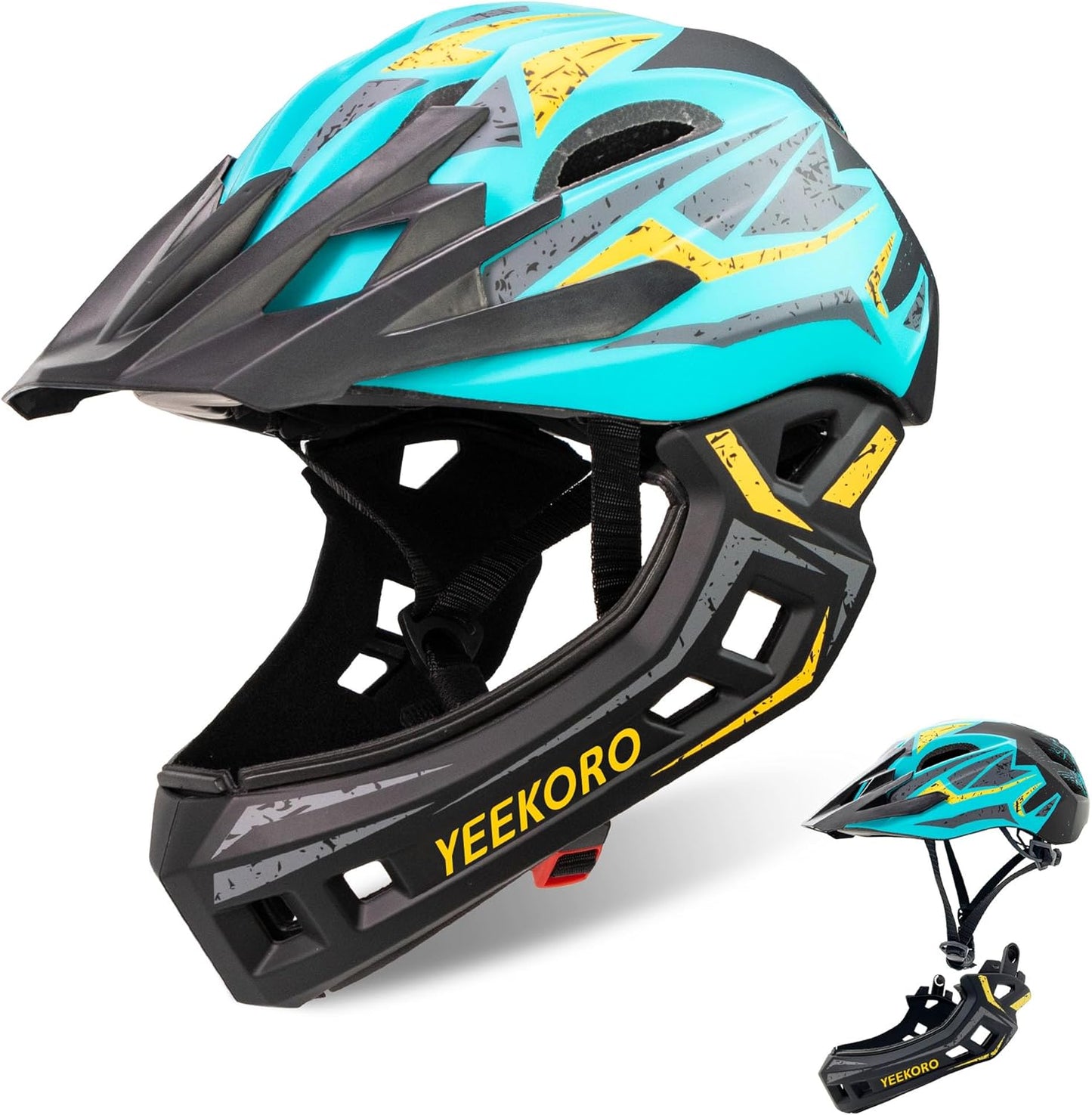 Kids Bike Helmet with Chin Guard, Adjustable Detachable Children’s Full Face Helmet for Girls and Boys, Cycling Helmets Skateboard, Scooter