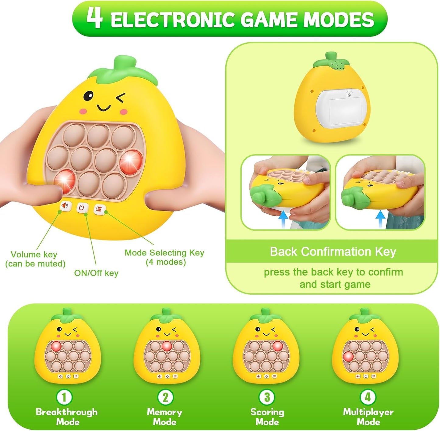 Quick Push Pop Game, Pop Fidgets Kids Toys, Handheld Game for Kids 6-8, Fast Push Game, Bubble Pop Light Up Game, Autism Sensory Toys, Birthday Gifts for 8-12 Year Old Boys, Girls, Teens