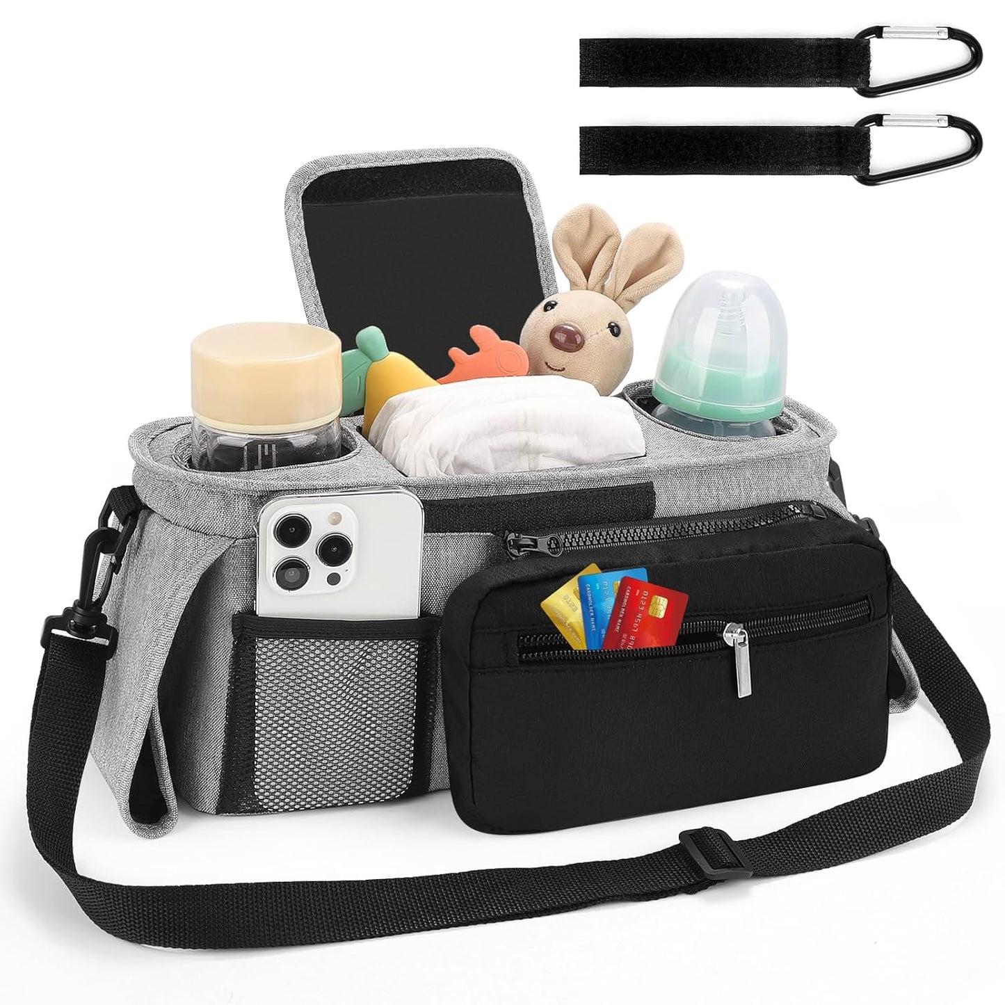 Accmor Universal Stroller Organizer with Insulated Cup Holder Detachable Phone Bag and Shoulder Strap,Stroller Bag Caddy Organizer Fits for Uppababy, Baby Jogger, Britax Strollers