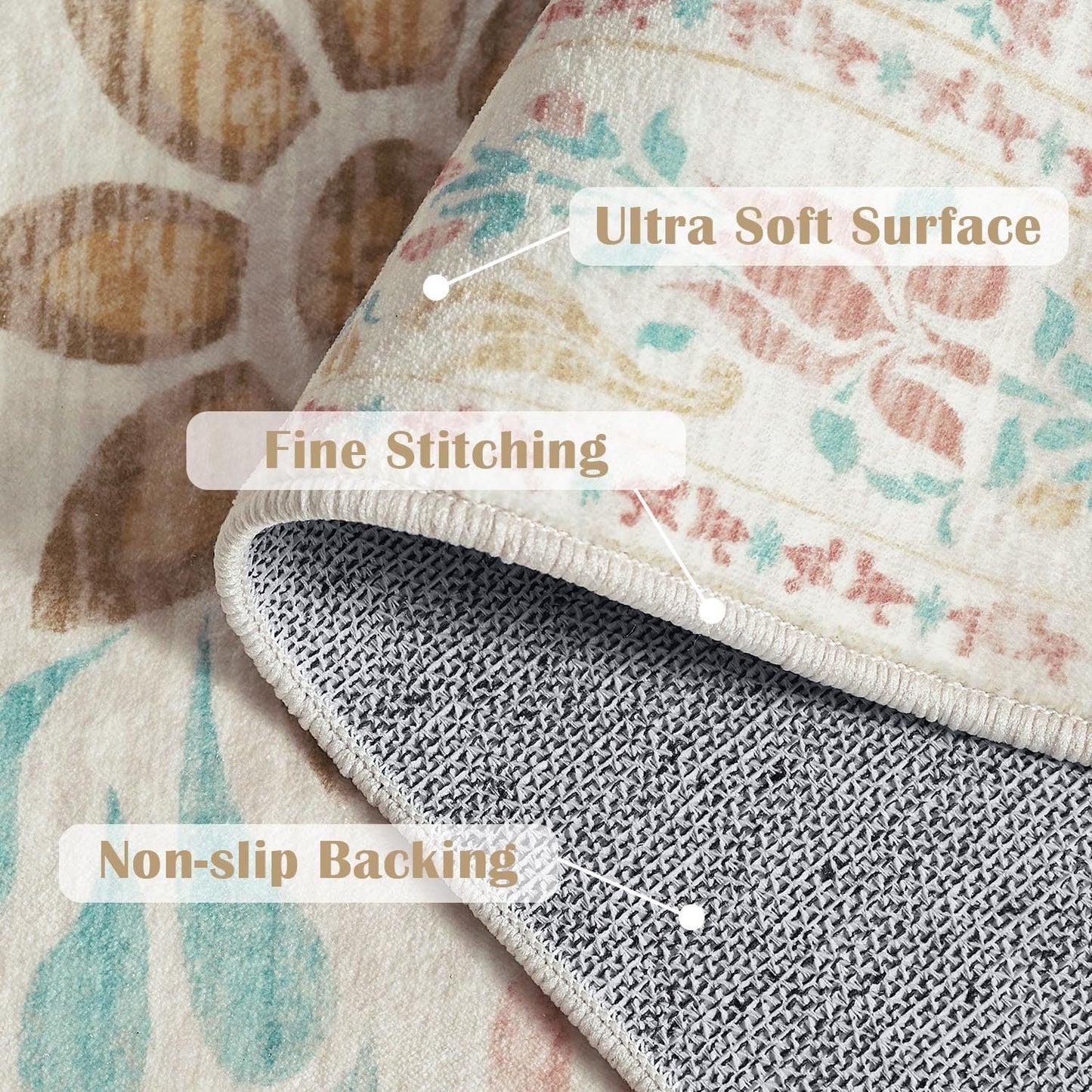 jinchan Vintage Floral Runner Rug 2x5 - Machine Washable Distressed Design Non-Slip Low-Pile Soft Thin Carpet for Hallway Kitchen Farmhouse Bedroom Entryway Laundry Room (2x5ft,Apricot Multi)