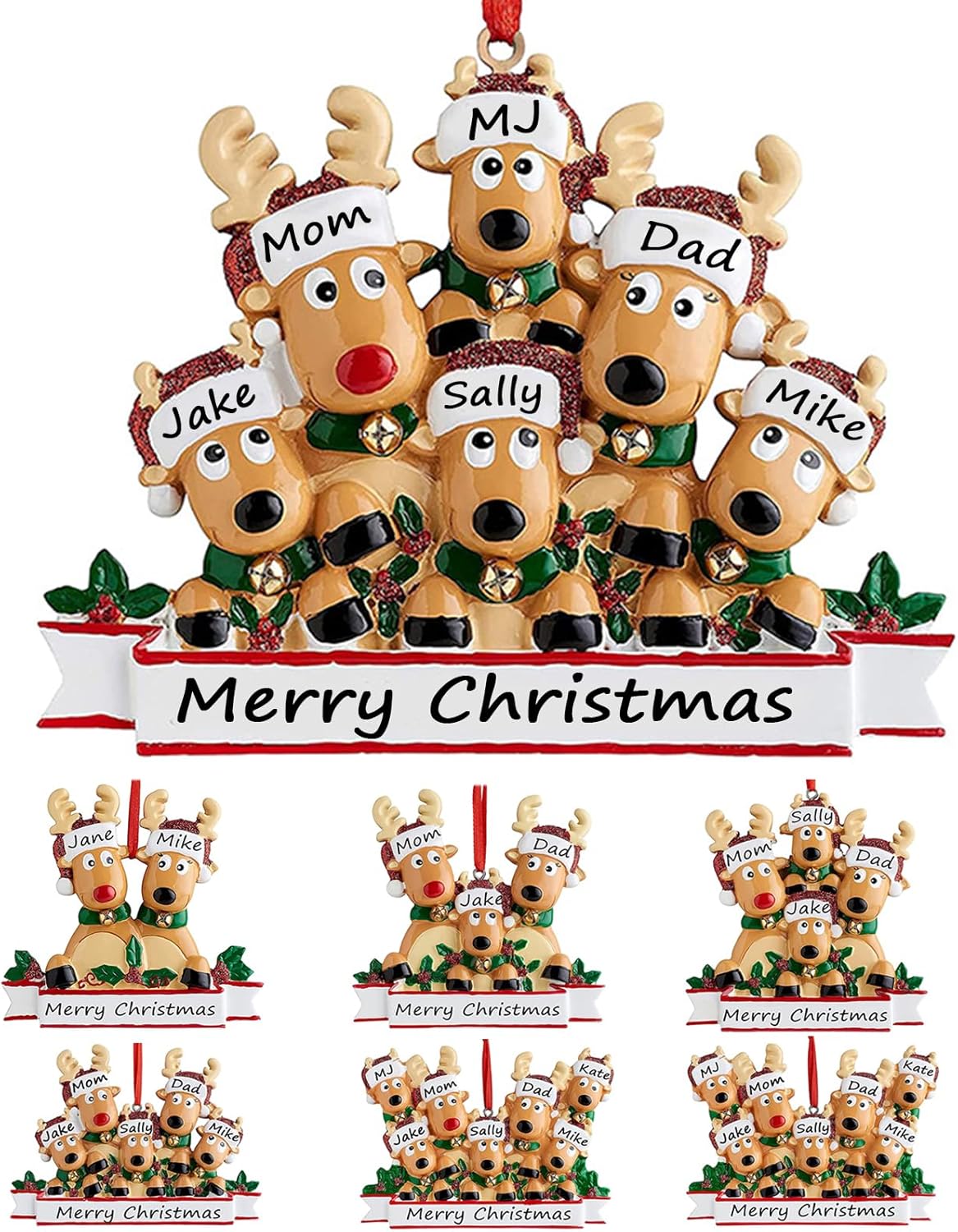Personalized Christmas Ornaments 2025 Family of 2/3/4/5/6/7/8 Deer Christmas Ornaments Custom Name Customized Gifts for Xmas Tree,Family of 6