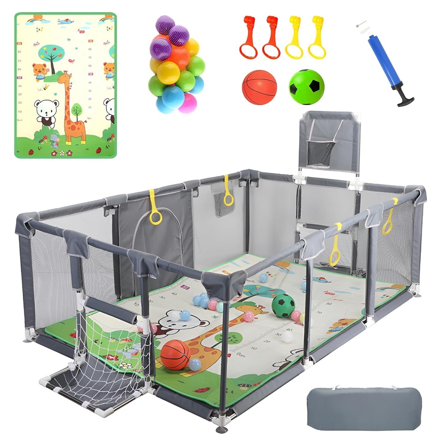 Upgrated Baby Playpen with Mat, Playpen for Babies and Toddlers, Large Playpen with Mat, Sport Playpen, Play Pen with Accessories, Baby Fence, PlayPen Indoor & Outdoor Activity, Sturdy Kids