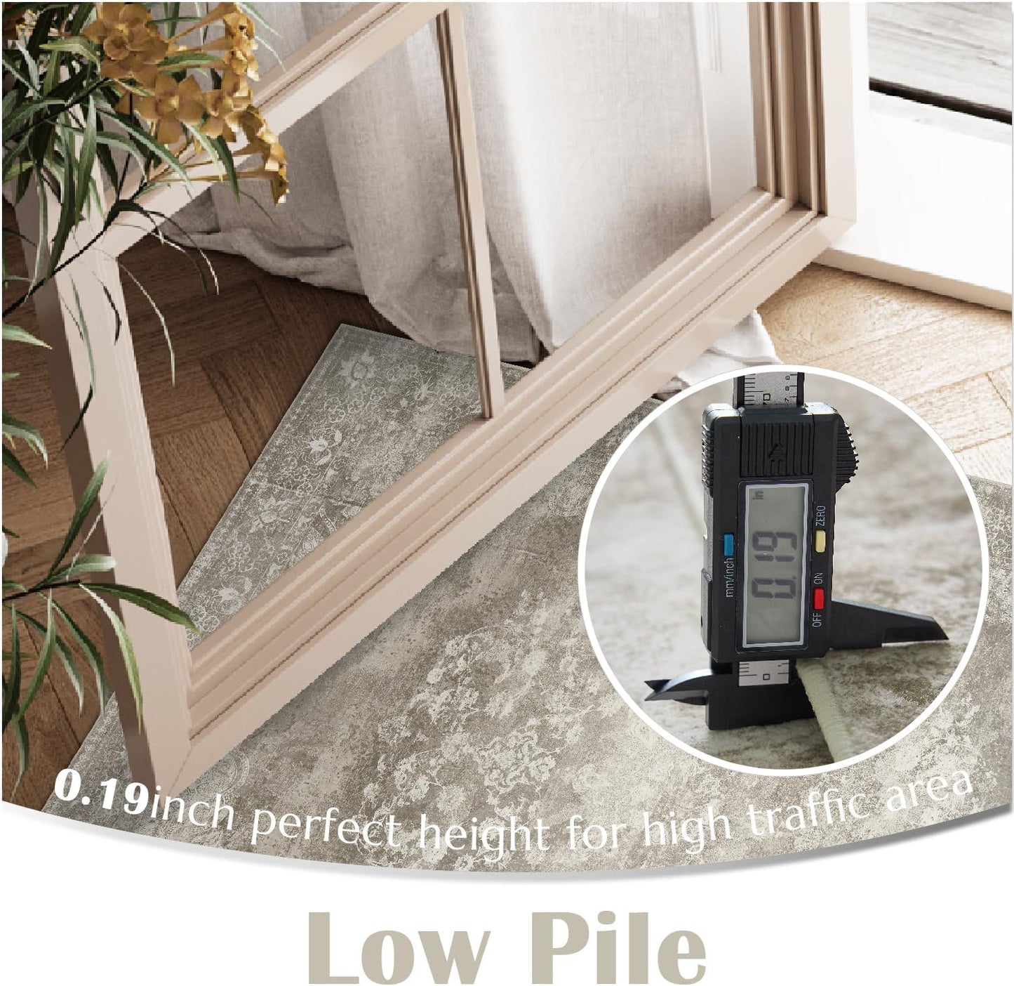 jinchan Vintage Floral Runner Rug 2x6 - Machine Washable Distressed Design Non-Slip Low-Pile Soft Thin Carpet for Hallway Kitchen Farmhouse Bedroom Entryway Laundry Room (2x6ft,Brown)