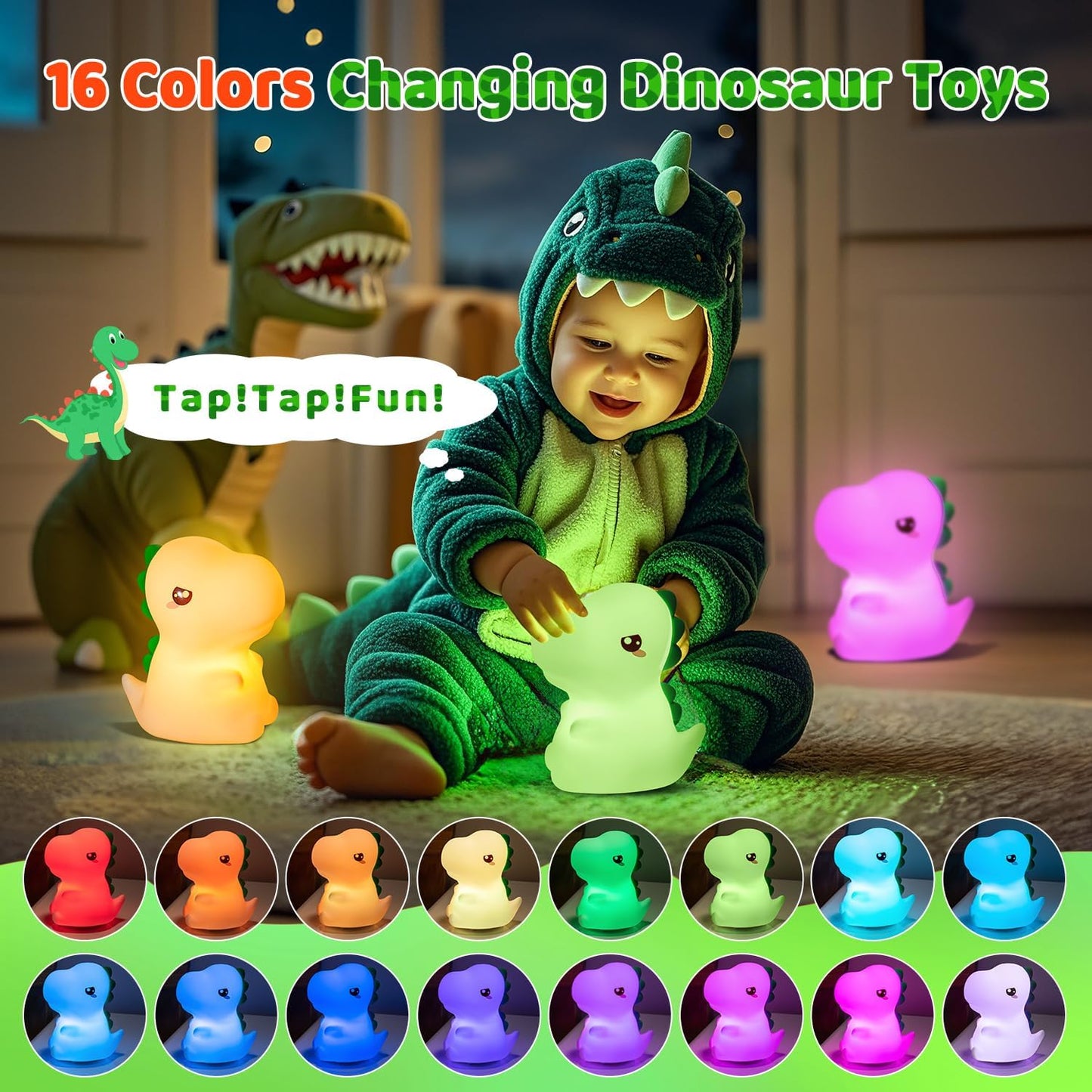Dinosaur Toys for Kids 3-5, 16 Colors+Silicone+Dimmable+12 Hr Use Night Light for Kids Night Light, Toys for 3-8 Year Old Boy, Toddler Birthday Gift, Dinosaur Room Decor for Boys, Girls, Baby, Toddler