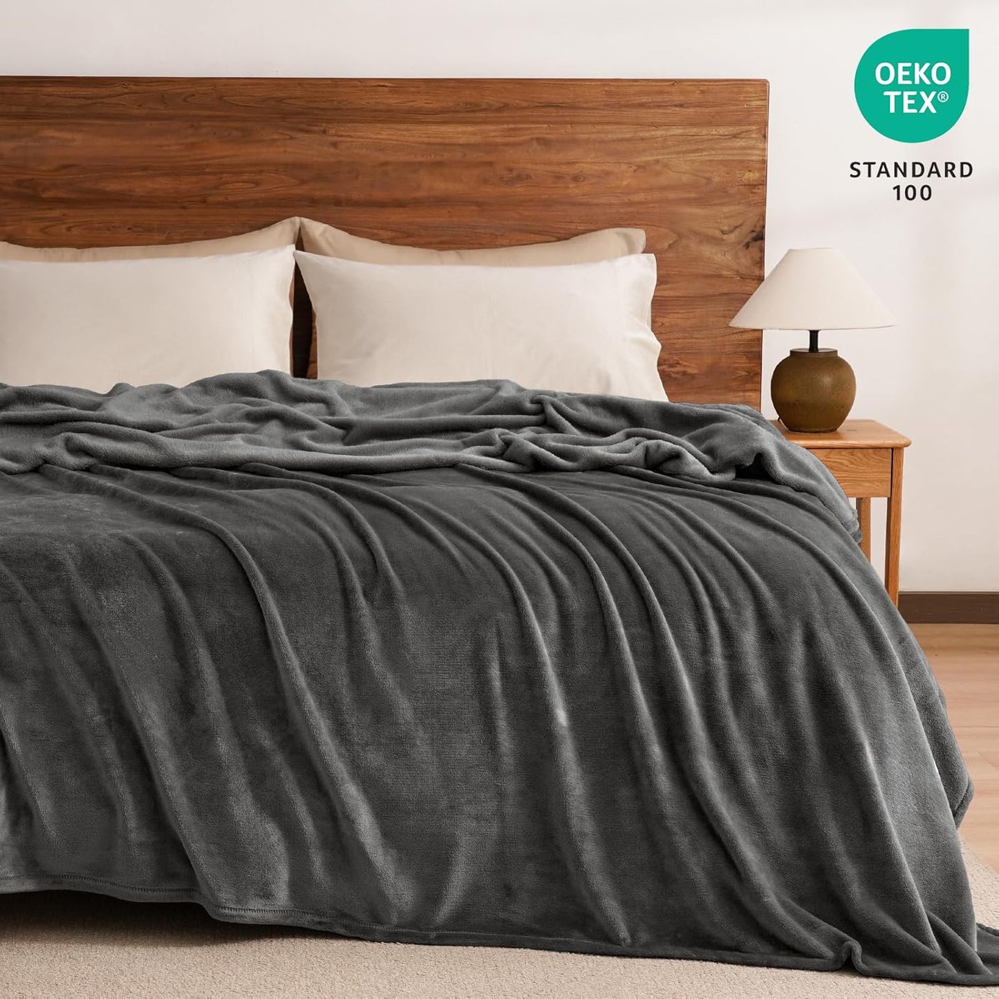 PHF Ultra Soft Fleece Blanket Queen Size, No Shed No Pilling Luxury Plush Cozy 300GSM Lightweight Blanket for Bed, Couch, Chair, Sofa Suitable for All Season, 90" x 90", Dark Grey