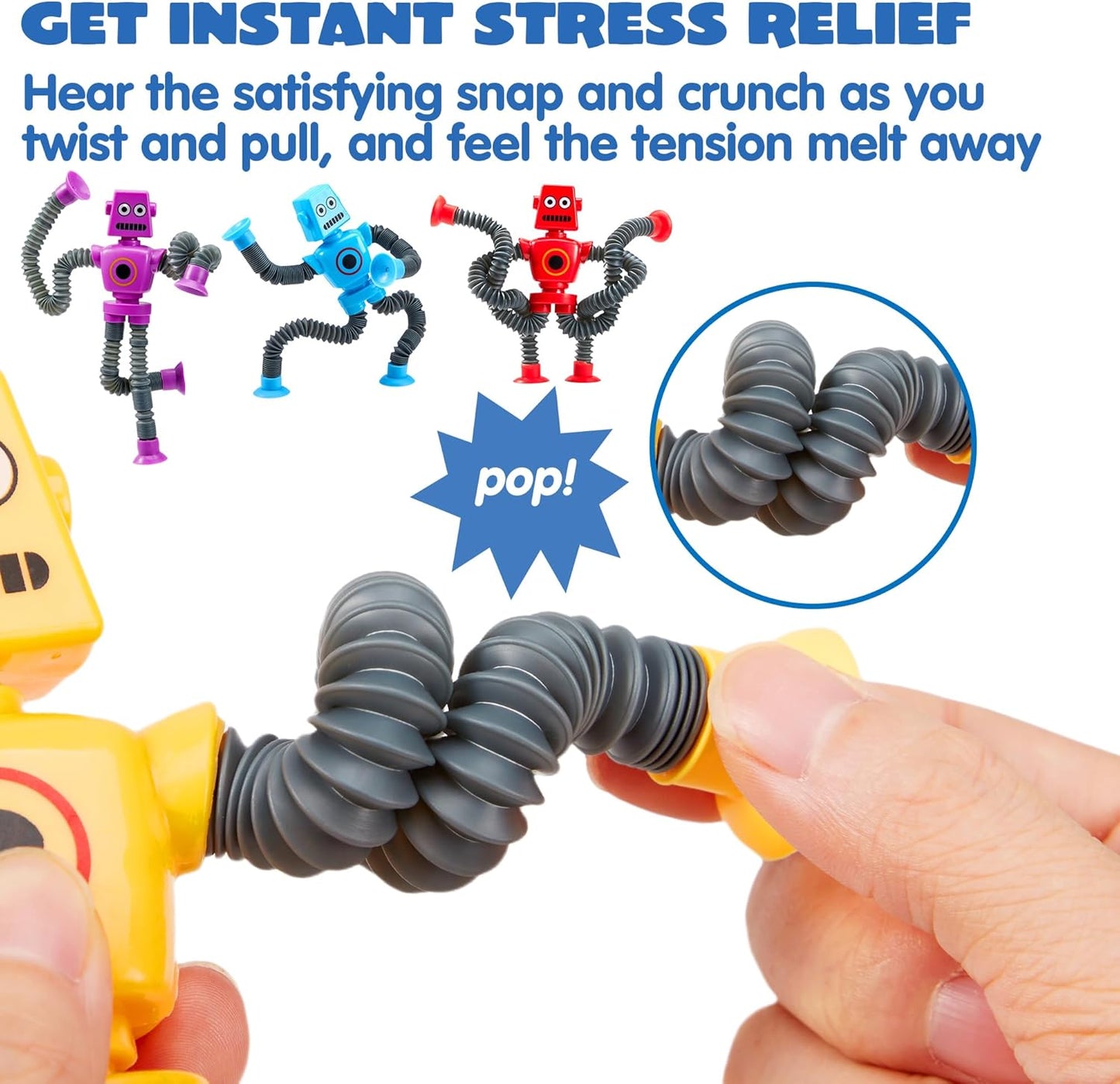 JOYIN Pop Tubes Robot Toys for Kids, 4 Pcs Sensory Toys for Year Old Ages 3 4 5 6 7 8 9 10 Fidget Toys Birthday Gift for Toddler Boys Girls Adults Travel Toys Stocking Stuffers Party Favors