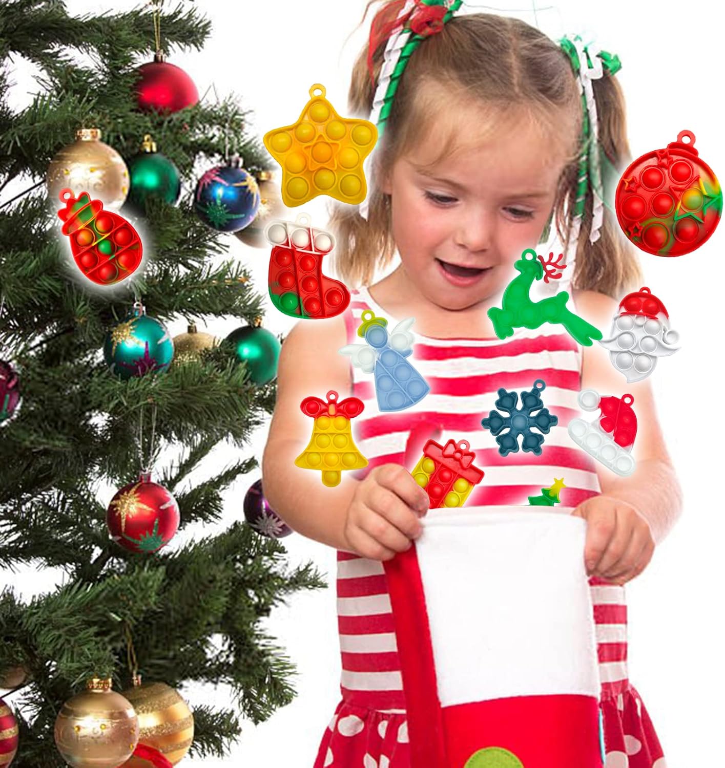 12Pcs Christmas Mini Pop Keychain Fidget Toys, Easter Day Gifts for Kids Mini Pop Bubble Christmas Fidget Toy,Party Favors Silicone Fidget Keychain Relieve Anxiety Stress Fidget Toy