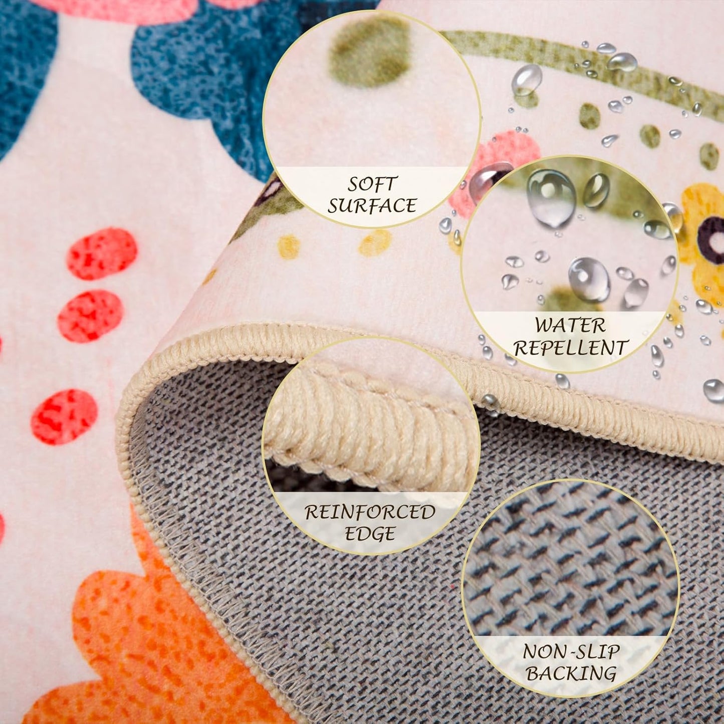 Floral 6x9 Area Rug Machine Washable Soft Print Boho Carpet Non Slip Doormat Low Pile Flower Area Rugs for Living Room Bedroom Nursery Kitchen Dining Room Indoor-Pink