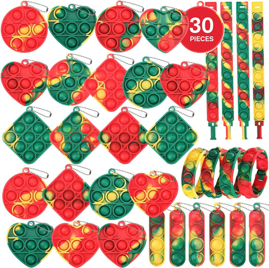 Christmas Party Favors, 30 Pcs Pop Fidget Toys Keychain Its for Kids Adults, Mini Push Bubble Pops Bulk Sensory Toys, Birthday Gifts Classroom Prizes for Boys Girls Goodie Bag Treasure Chest Box