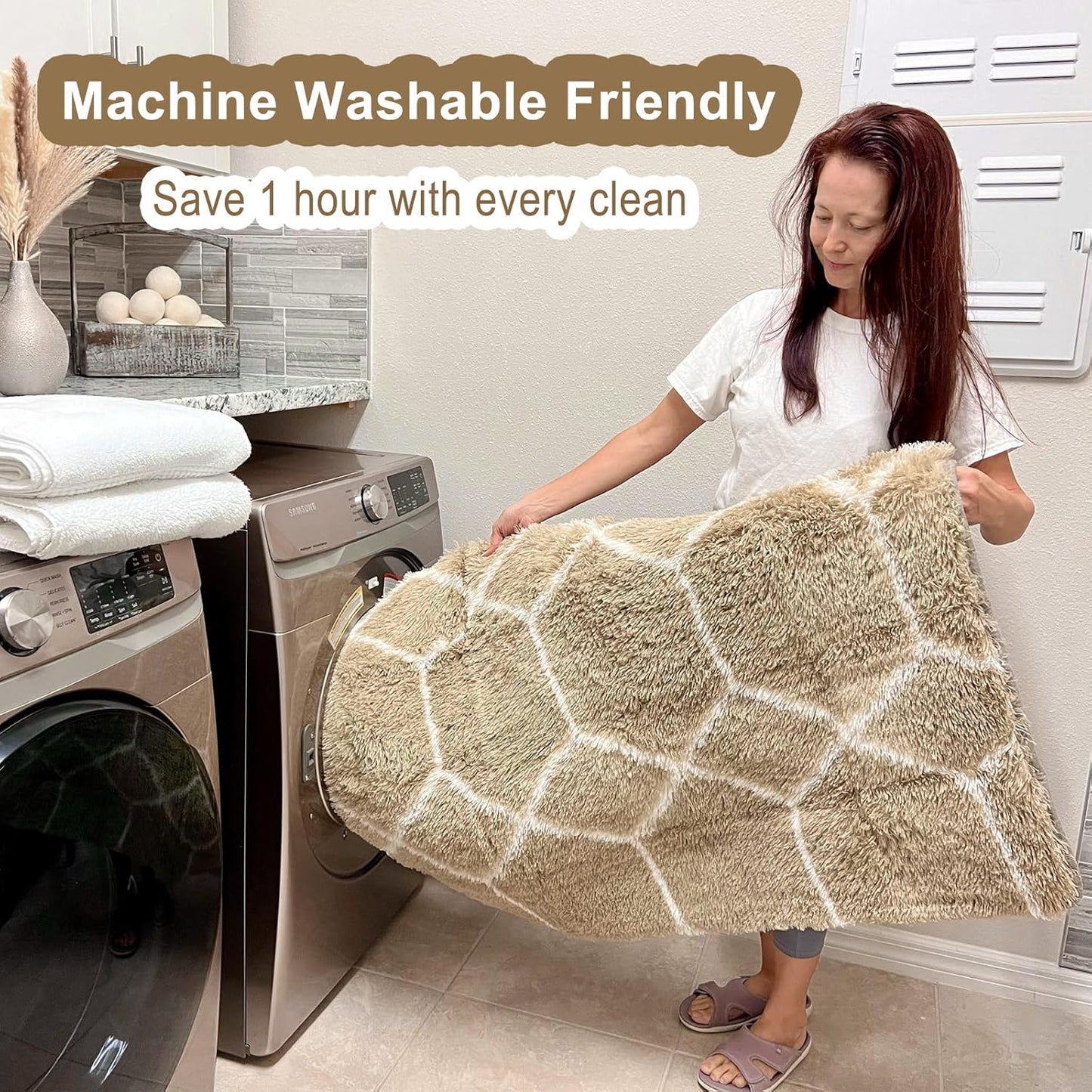 ONASAR Area Rugs for Bedroom Living Room, Washable 4x6 Fluffy Beige and White Throw Rug, Geometric Soft Shaggy Fuzzy Plush Indoor Floor Carpet for Kids Teen Nursery Dorm Office Home Decor Aesthetic