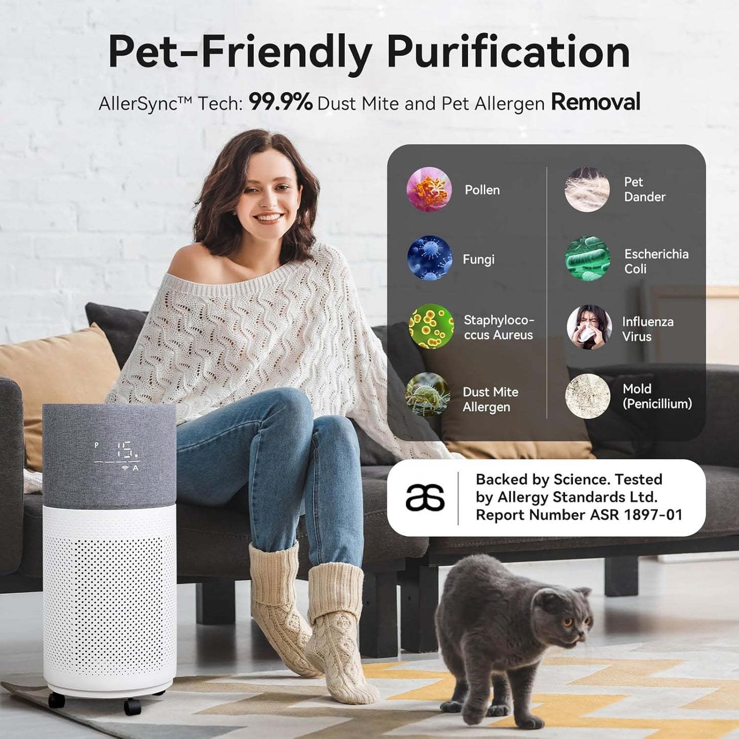 CleanForce Air Purifier for Large Rooms Up to 2550 ft², H13 HEPA Air Cleaner with Sleep Mode, Ideal for Home and Offices, Alexa Compatible, Removes Dust, Allergens, and Odors, Gray, New Edition