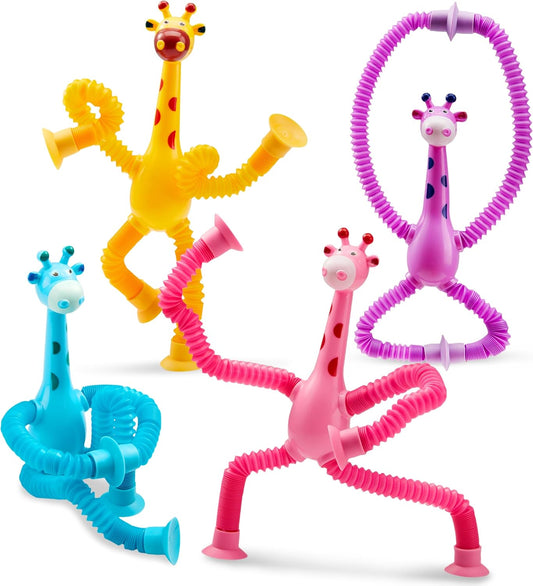 JOYIN Pop Tubes Giraffe Toys for Kids, 4 Pcs Sensory Toys for Year Old Ages 3 4 5 6 7 8 9 10 Fidget Toys Birthday Gift for Toddler Boys Girls Adults Travel Toys Stocking Stuffers Party Favors