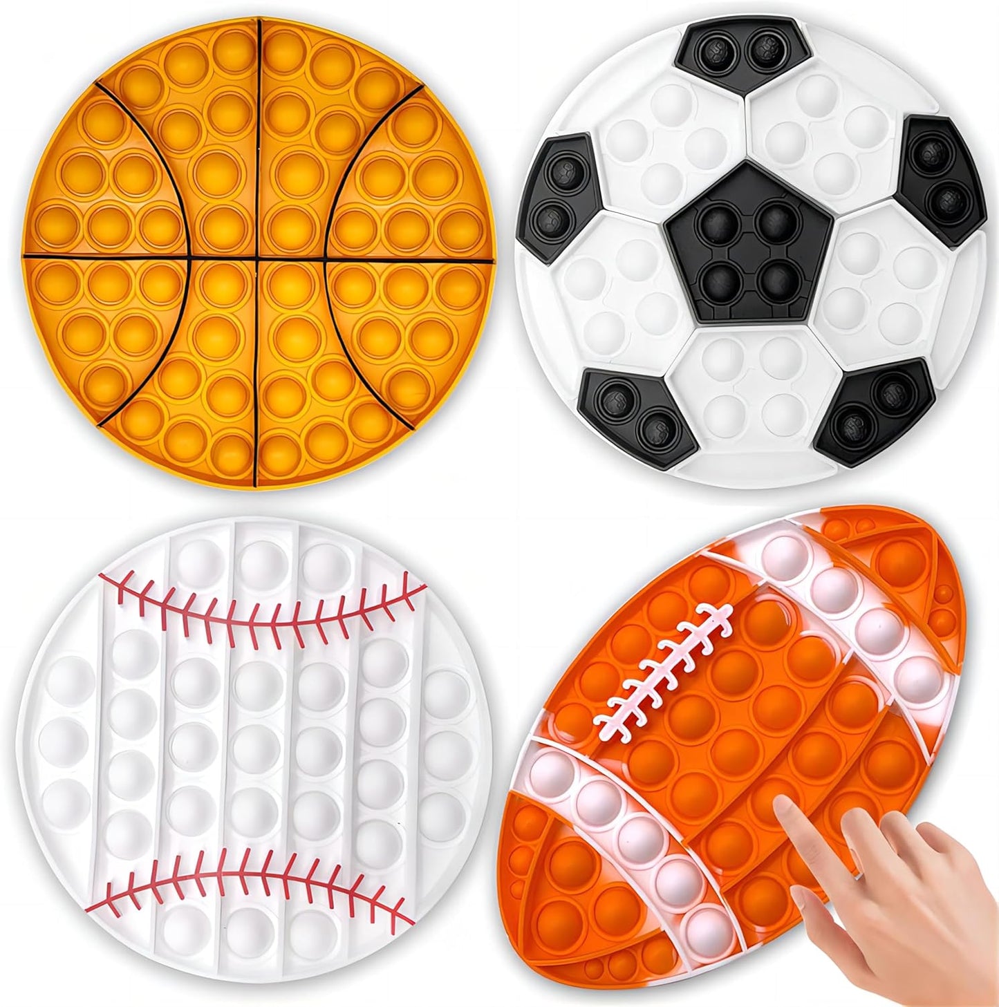 4 Pack Push Bubble Fidget Toys, Sports Fidget Bubbles Sensory Toy Sensory Bubble Soccer Football Basketball Baseball Rugby, ADHD Anxiety Autismand Stress Reliever Toy, Gifts for Kids Boys Girls Adults