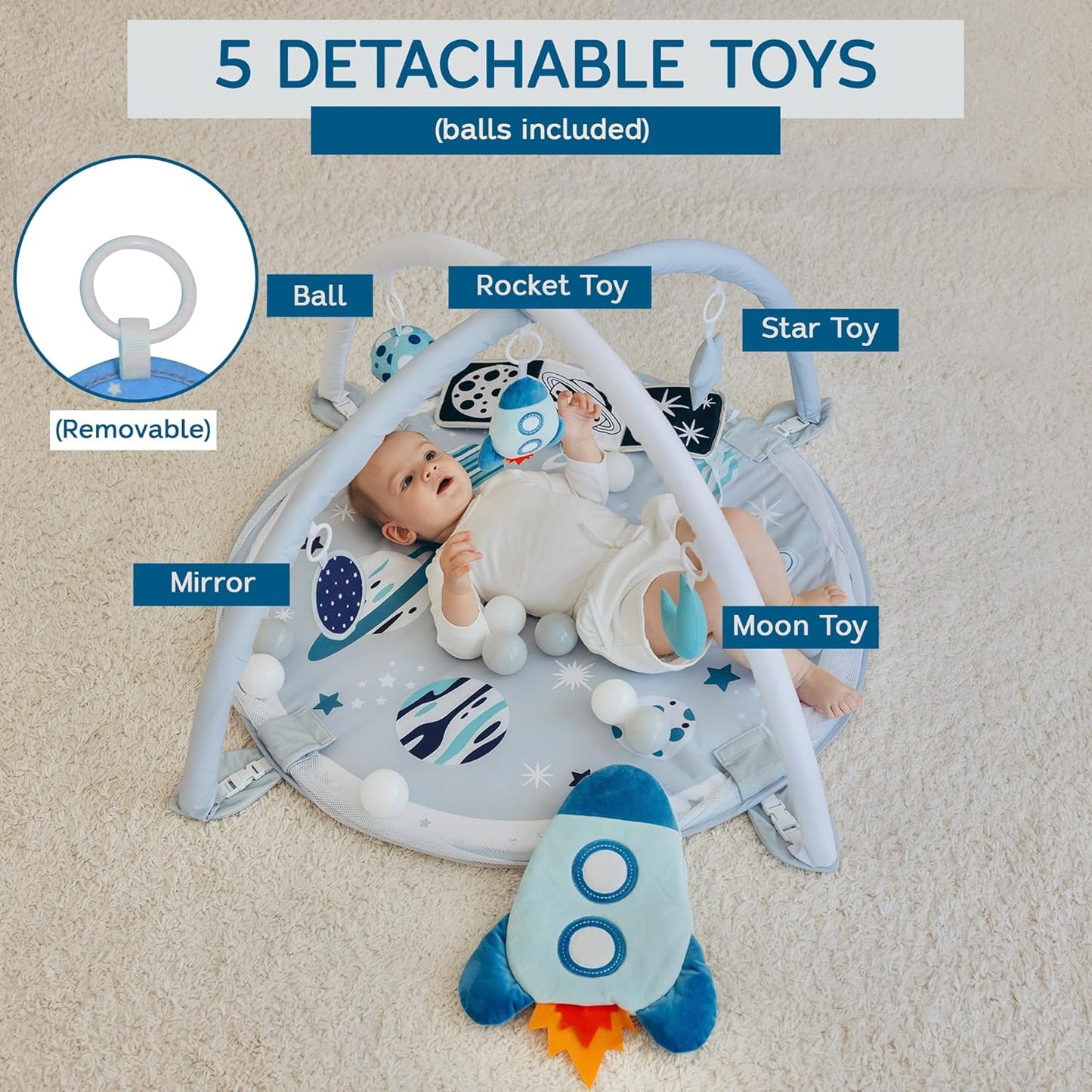 6-in-1 XL Play Mat & Play Gym, Baby Gym, Baby Activity Gym, Sensory Exploration and Motor Skill Development Toys (Space Gray)