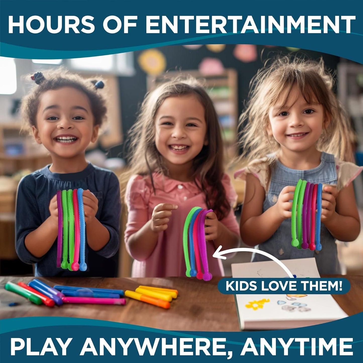 BUNMO Stretchy Strings - Sensory Toys for Toddlers 1-3 - Stimulating & Addictive Sensory Toys for Kids with Autism - Fidget Toy for Anxiety & Stress Relief - Hours of Fun for Kids - Textured 6pk