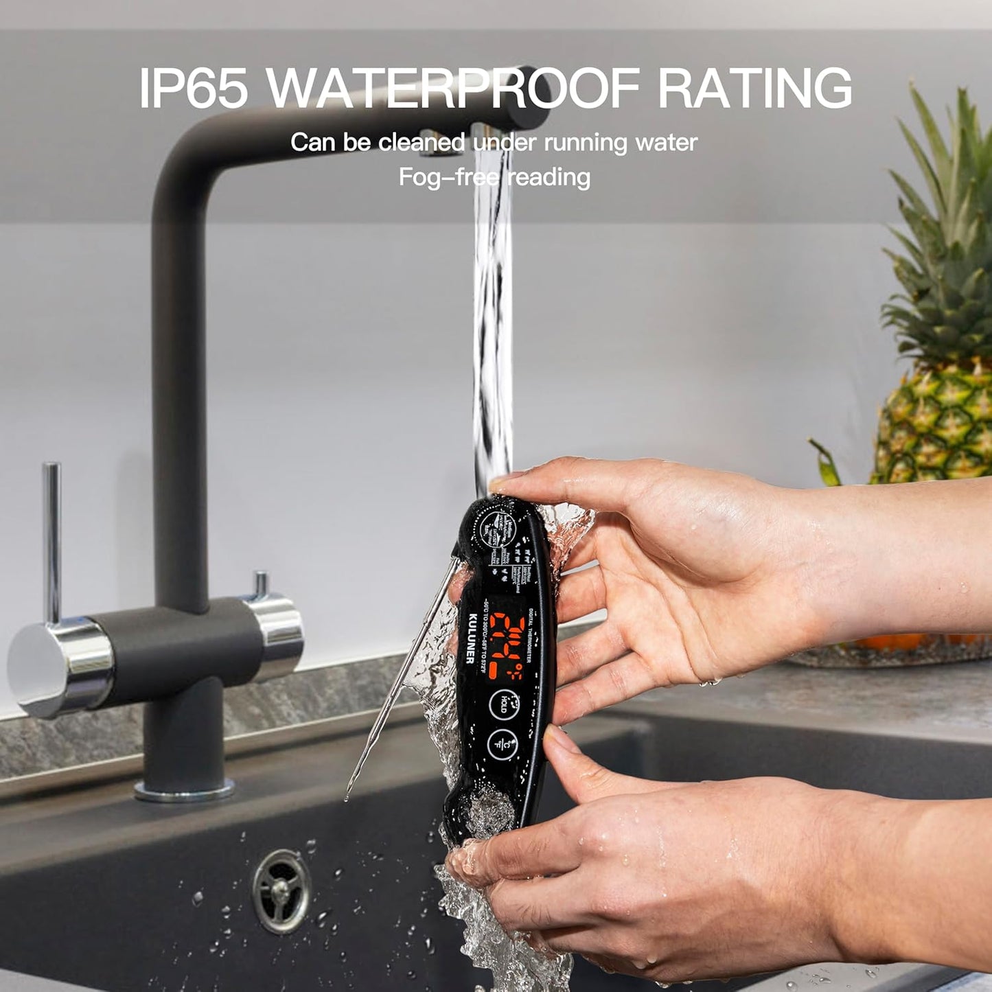 1-Second Rapid and Accurate Meat Thermometer - Waterproof Multifunctional Kitchen Food Thermometer, Ideal for Frying, Smoking, Grilling and More (Black)