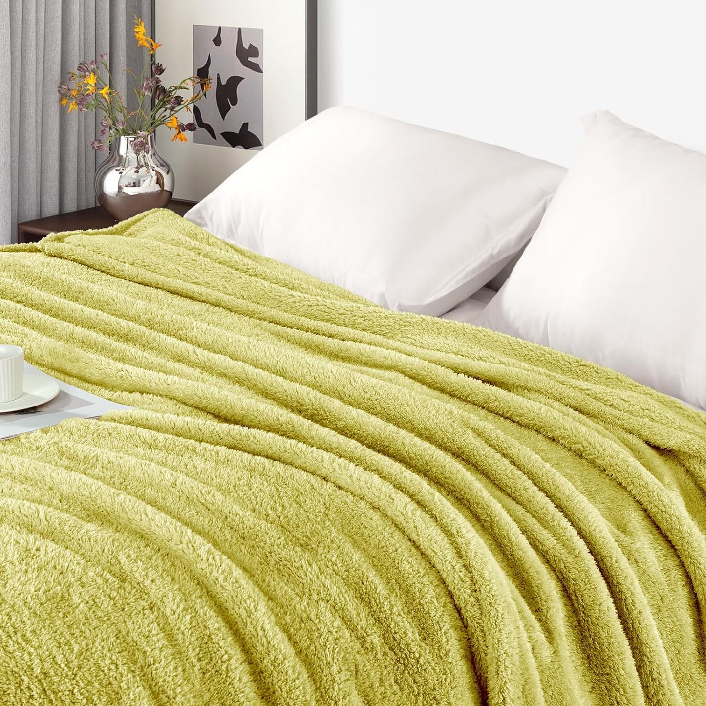 Exclusivo Mezcla Fleece Blanket for Couch, Soft and Cozy King Blankets for Women Men Girls Kids, Suitable for All Seasons, Light Green, 90x104 Inches