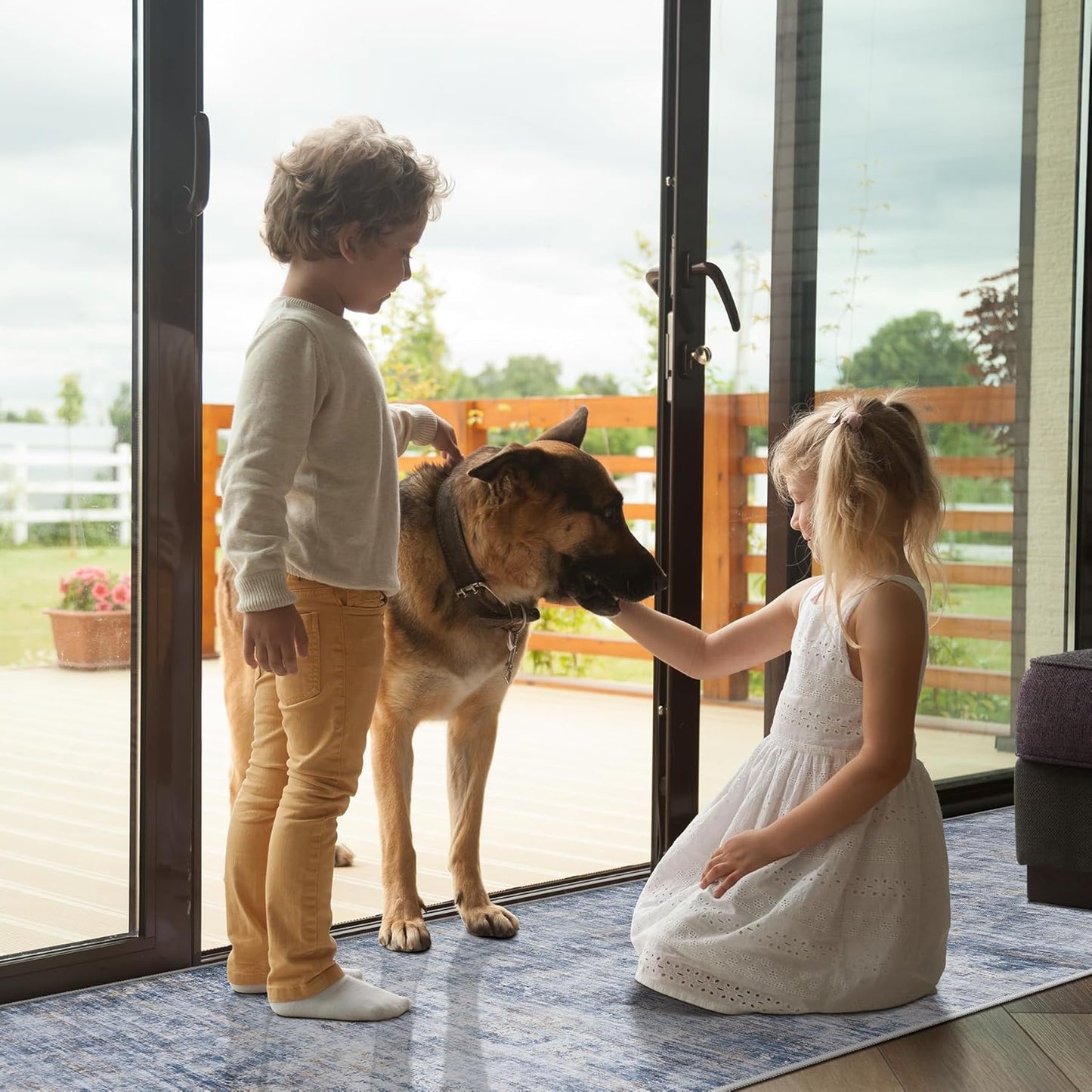 Runner Rug 2'6''x8' Kitchen Runner Rug: Modern Abstract Washable Area Rug with Non-Slip Backing, Thin Long Carpet Runner for Hallway, Bedroom, Laundry Room-Blue/Brown