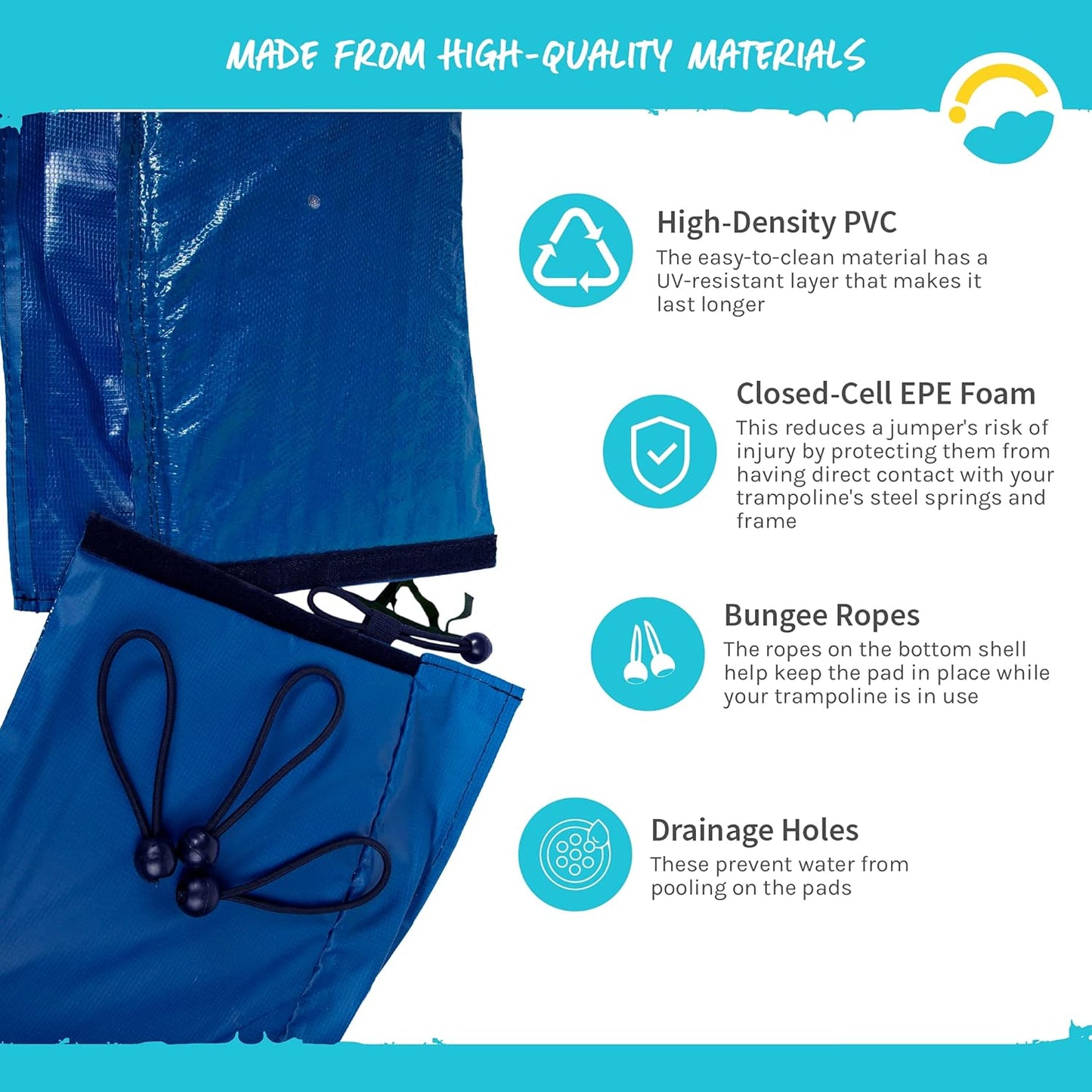 SkyBound Universal Replacement Trampoline Safety Pad - Spring Cover Fits 8ft 10ft 12ft 14ft 15ft Frames - Comfortable, Long Lasting, and Water-Resistant