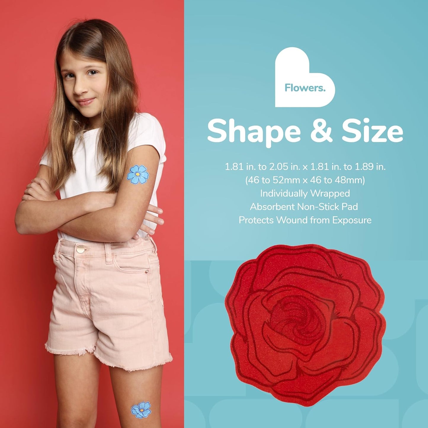 BioSwiss Bandages, Flowers Shaped Self Adhesive Bandage, Latex Free Sterile Wound Care, Fun First Aid Kit Supplies for Kids and Adults, 24 Count