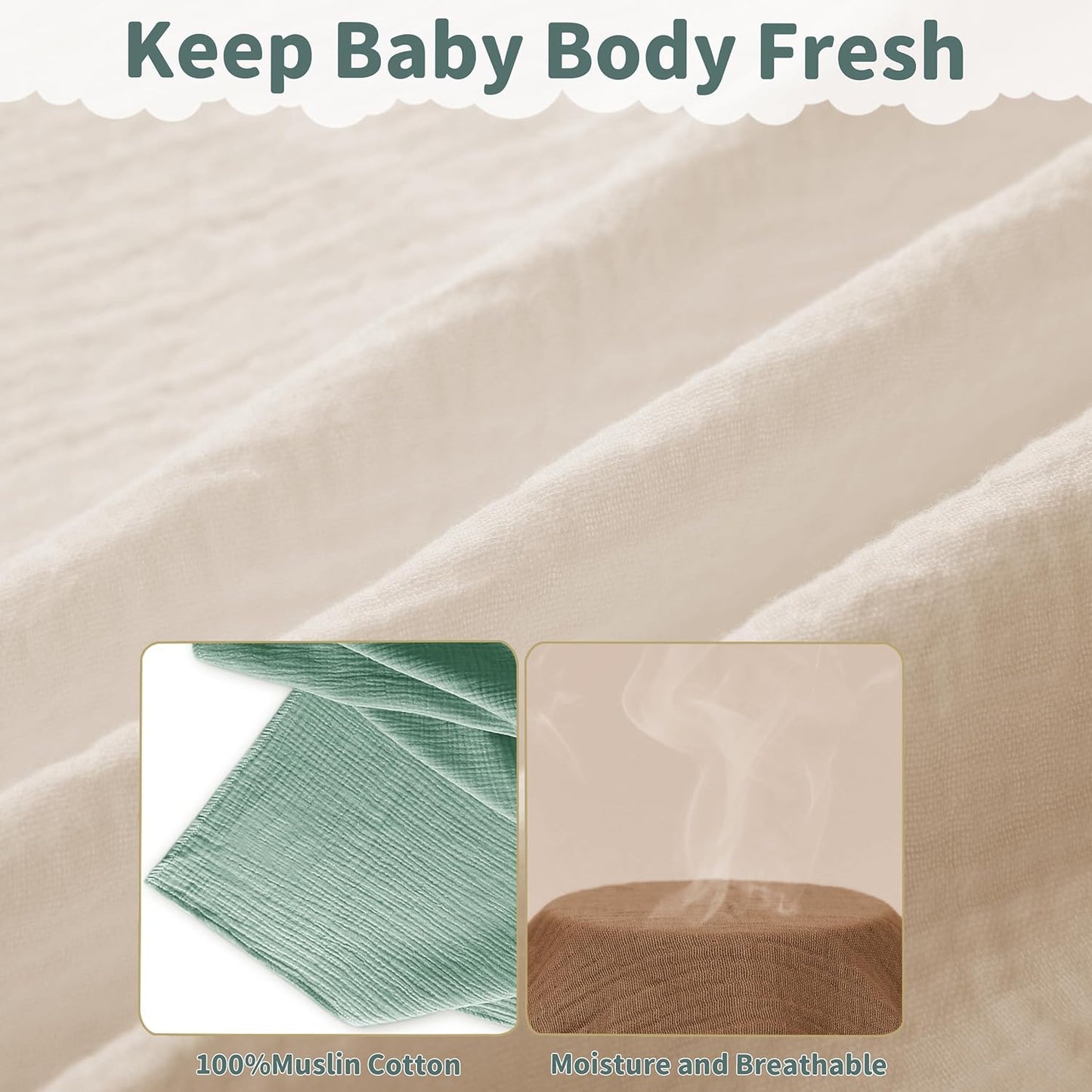 Muslin Swaddle Blankets for Newborn, 2 Pack Breathable Soft Receiving Blanket, Large 41 x 41 inches Swaddle Wrap Burping Clothes, Essentials Infant Shower Items. (Beige & Light Gray)