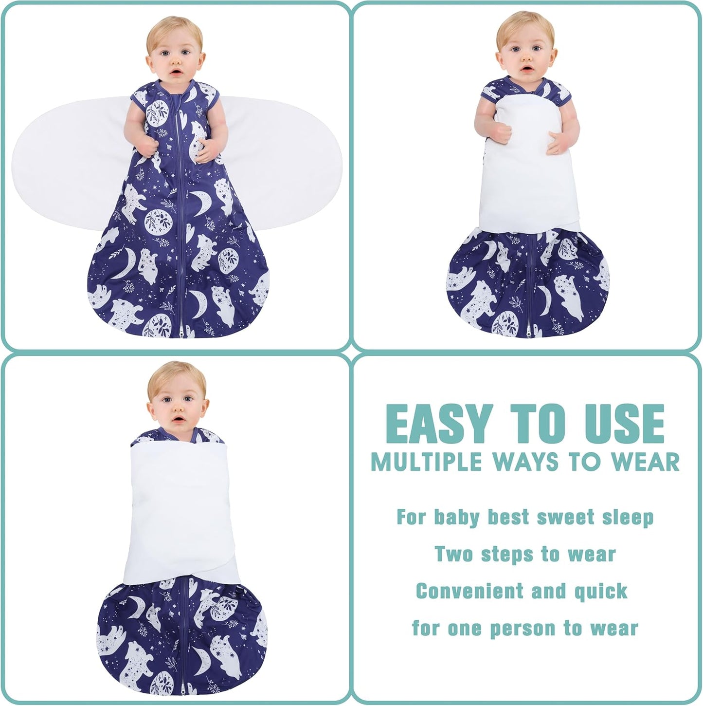 Newborn Sleep Sack Baby Swaddle,3-Way Adjustable Wearable Blanket,100% Rayon Cotton Swaddling Sleeping Bag，TOG 0.5 (Fox & Dinosaurs, 3-6 Months)