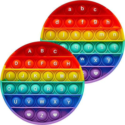 Alphabet Pop Fidget Toy Letters ABC Numbers Learning and Educational Toys Round Sensory Toys Popper Games Stress Relief Gifts for Kids 2 Packs Single Side(Uppercase and Lowercase Letters)