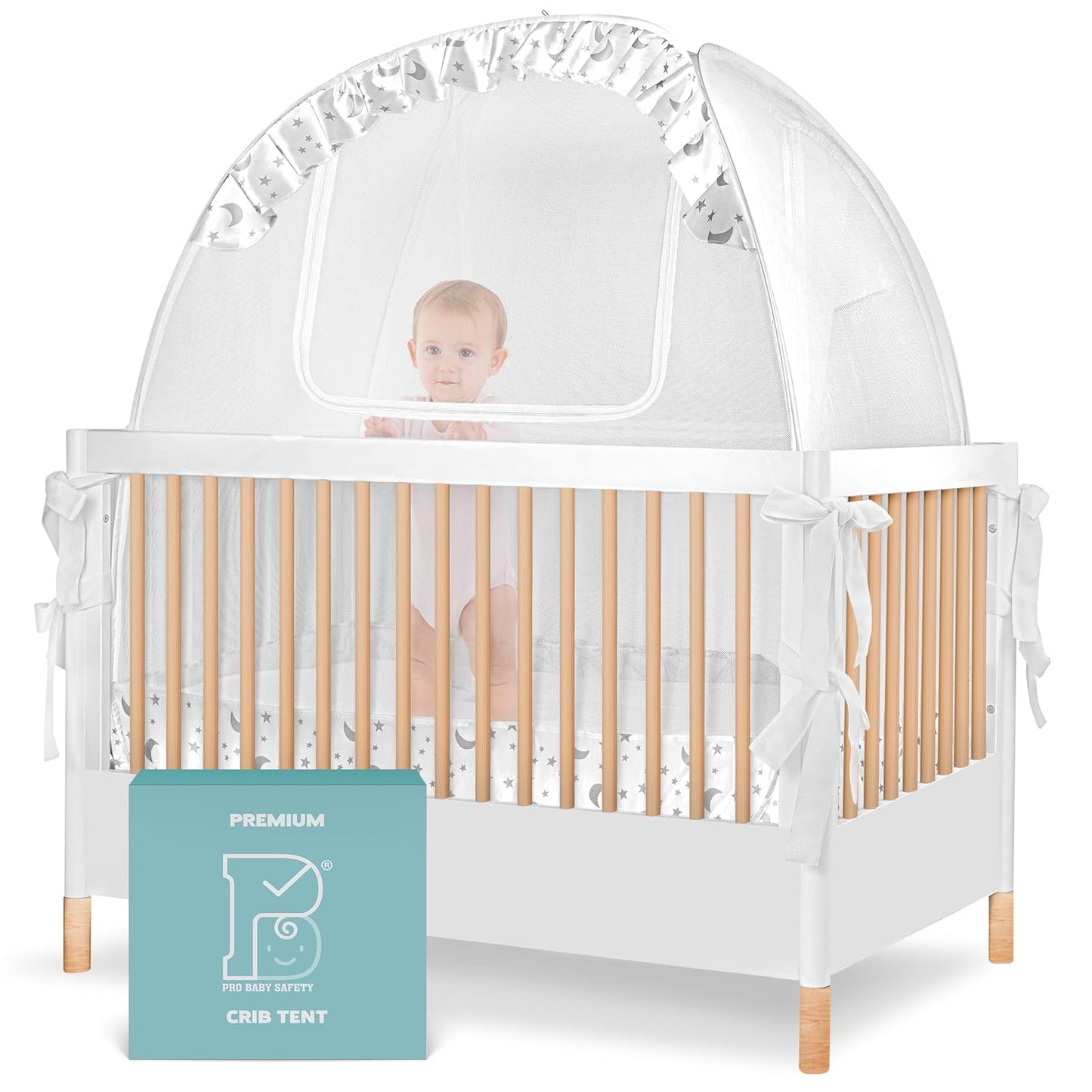 Premium Pop Up Crib Tent, Crib Cover to Keep Baby from Climbing Out, Prevent Falls and Mosquito Bites, Safety Net Canopy - Sturdy & Stylish Infant Topper, Mosquito Net