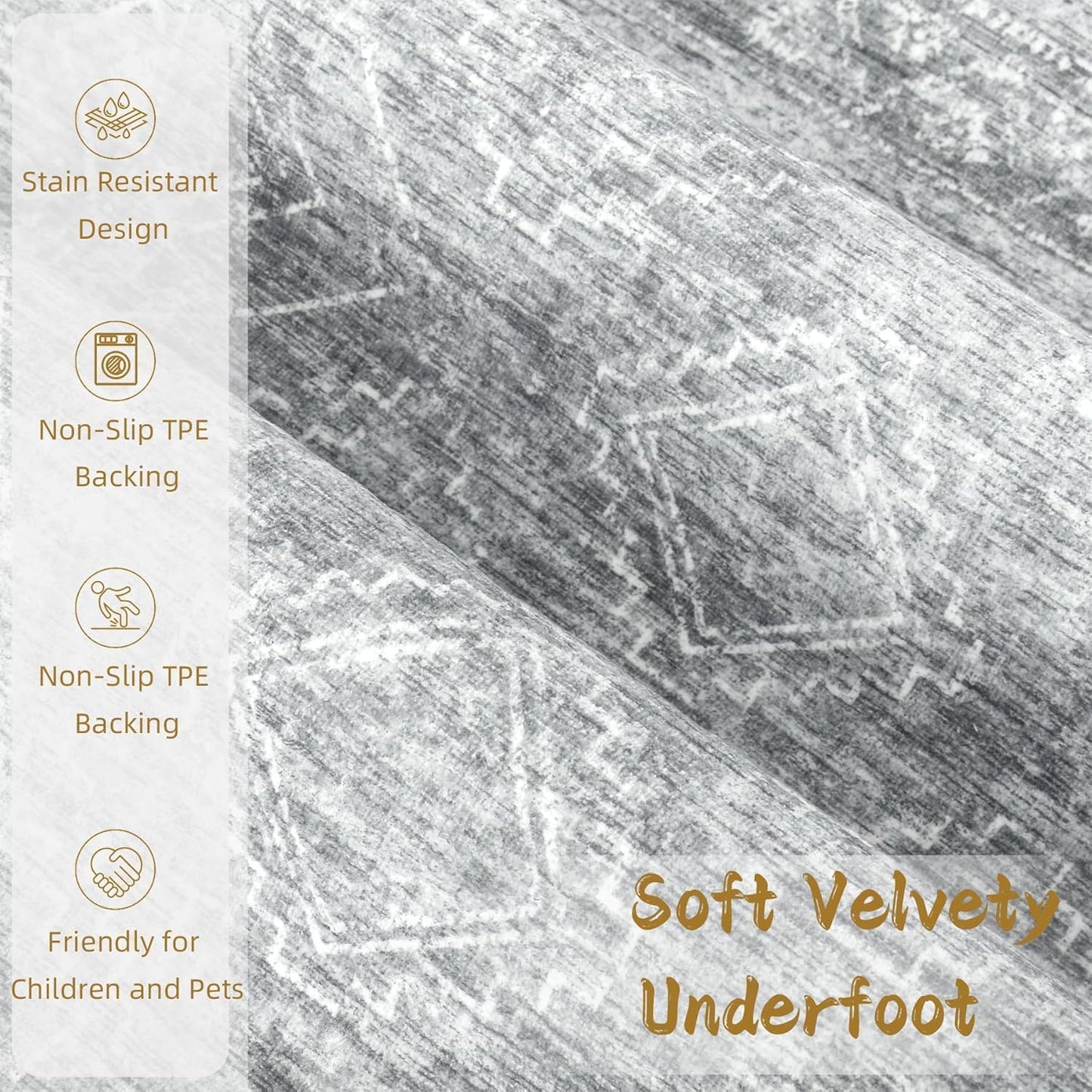 Vintage Moroccan Trellis Area Rug - 4x6 Machine Washable Boho Geometric Farmhouse Rugs Neutral Stain Resistant Non Slip Indoor Carpet for Bedroom Dining Room Nursery Home Office (4 x 6, Grey)