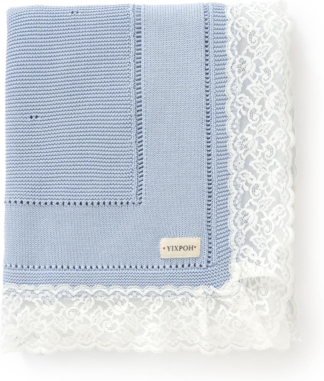 100% Organic Cotton Baby Blanket Knitted Softer Receiving Swaddle Warm Cozy Cuddle Crib Blanket for Newborns Infants Toddlers Boy and Girls Sky Blue