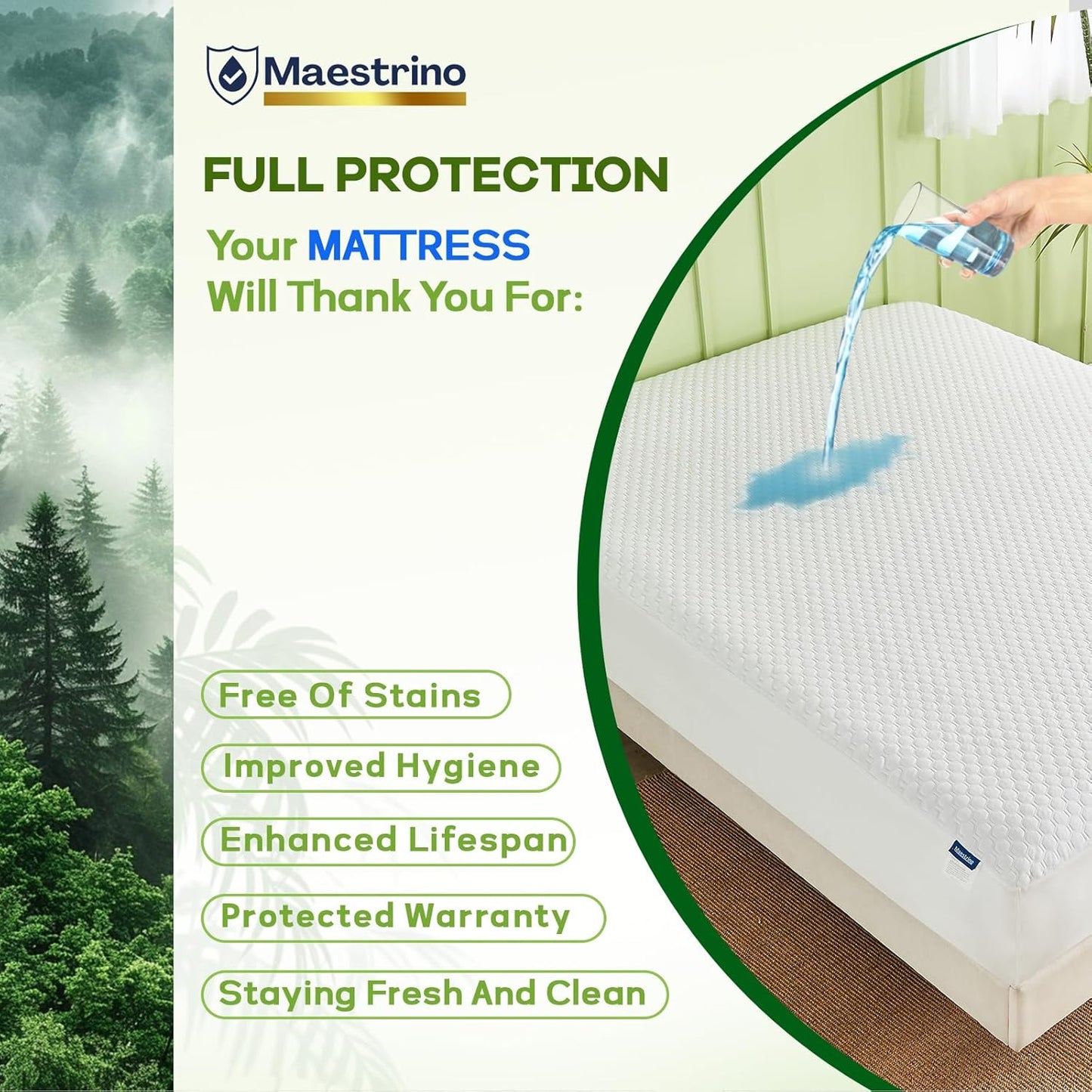 Premium Tencel King Mattress Protector in White, Natural and Skin Soft, Enjoy Our Waterproof Mattress Cover Fitted with A Deep Pocket, Hypoallergenic, Breathable, Noiseless and Absorbent