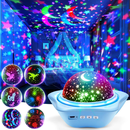 One Fire Night Light for Kids Gifts, 6 Films+78 Lighting Modes Ceiling Star Projector, Rechargeable Night Light Projector, 360°Rotating Star Lights for Bedroom Decor, Sensory Toys for Baby Boy Gifts