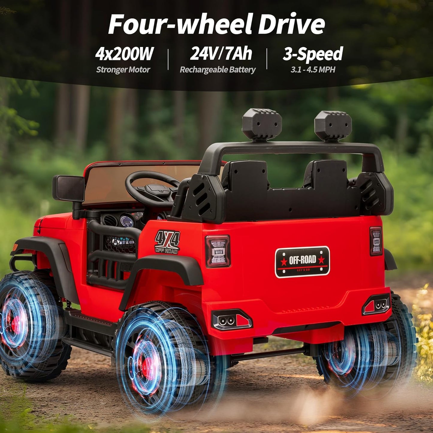 2 Seater Ride on Toy Car for Kids, 24V 4WD Ride-on Truck Kids Electric Car with Remote Control, 4x200W Motors - Red