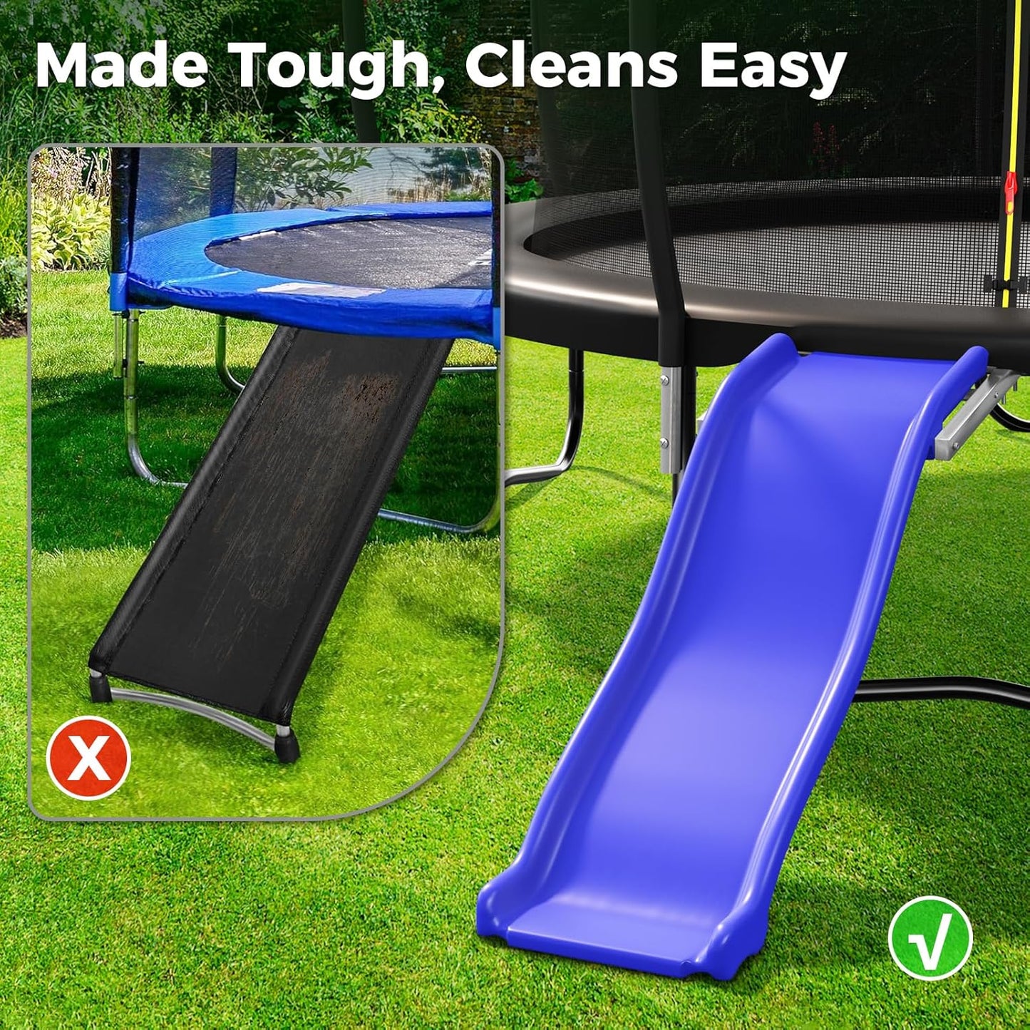 Plastic Trampoline Slide for 8-16FT, Heavy Duty Outdoor Slide for Trampoline, Safe Trampoline Ladder for Kids 6+, 220 LBs Capacity, Blue