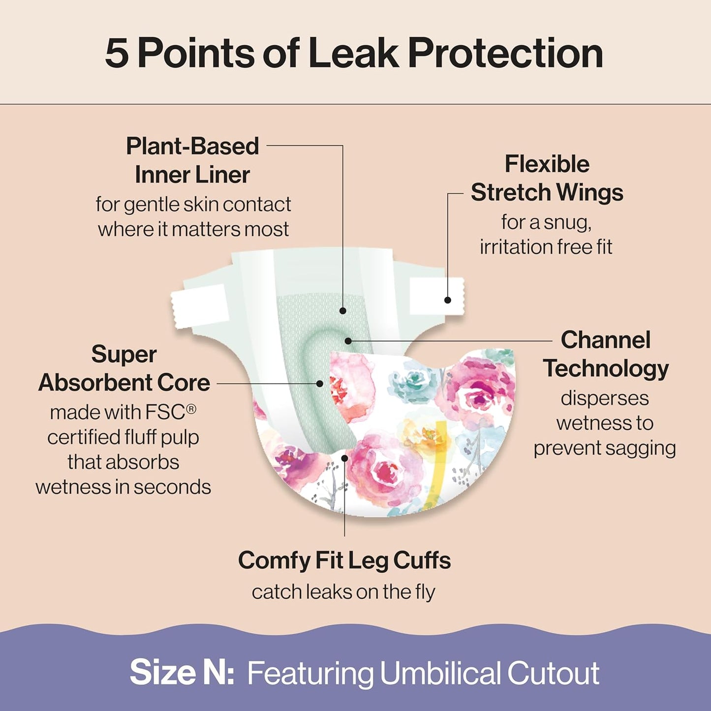 The Honest Company Clean Conscious Diapers for Delicate Skin | Up to 100% Leakproof | Hypoallergenic, Fragrance Free | Girl Prints | Club Box, Size Newborn, 72 Count (Prints May Vary)