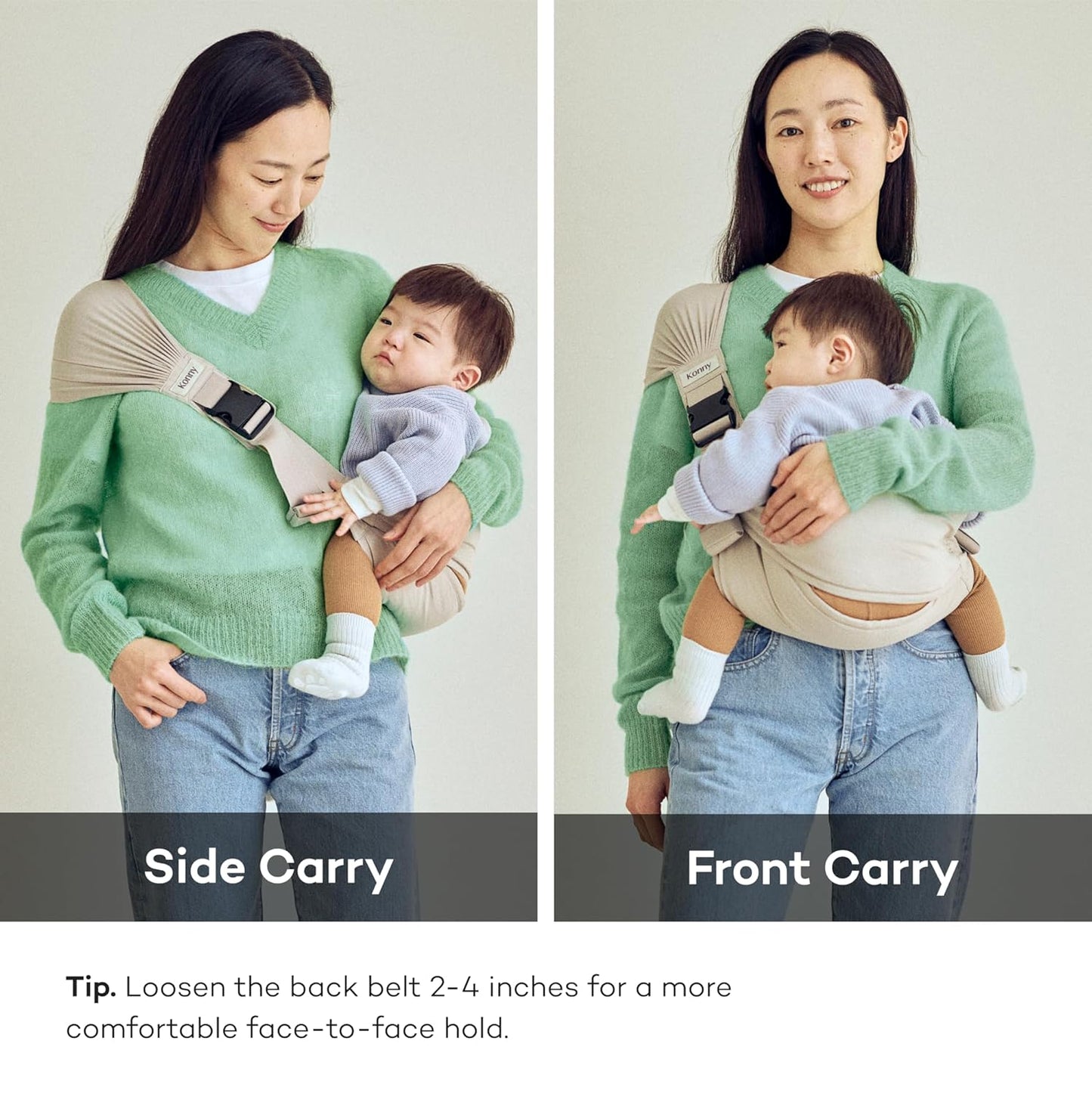 Konny Baby Carrier Hip Seat, Dual Support IHDI Certified with Two Safety Pads, Adjustable Wraps Sling Wearable One Size Fits All, Baby Essentials for 6 to 48 Months up to 44 lbs -Charcoal