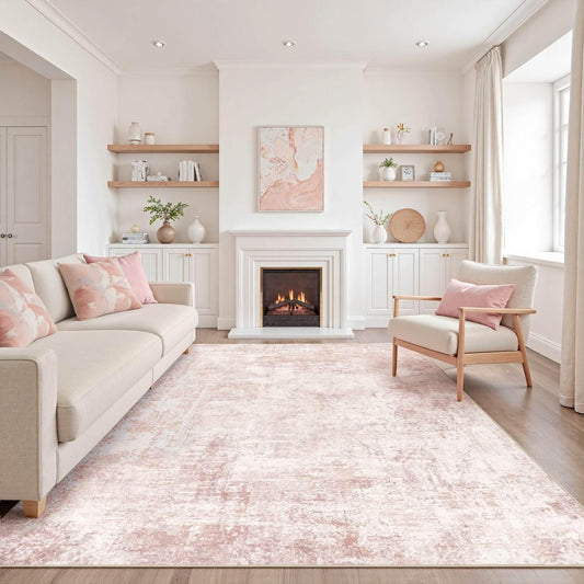 Pink Rugs for Bedroom Girls: 8x10 Washable Large Modern Soft Area Rug Indoor Non-Slip Cute Carpet for New Parents Aged 25-45 - Living Room Nursery Kids Playroom Preppy Room Baby Room Decor