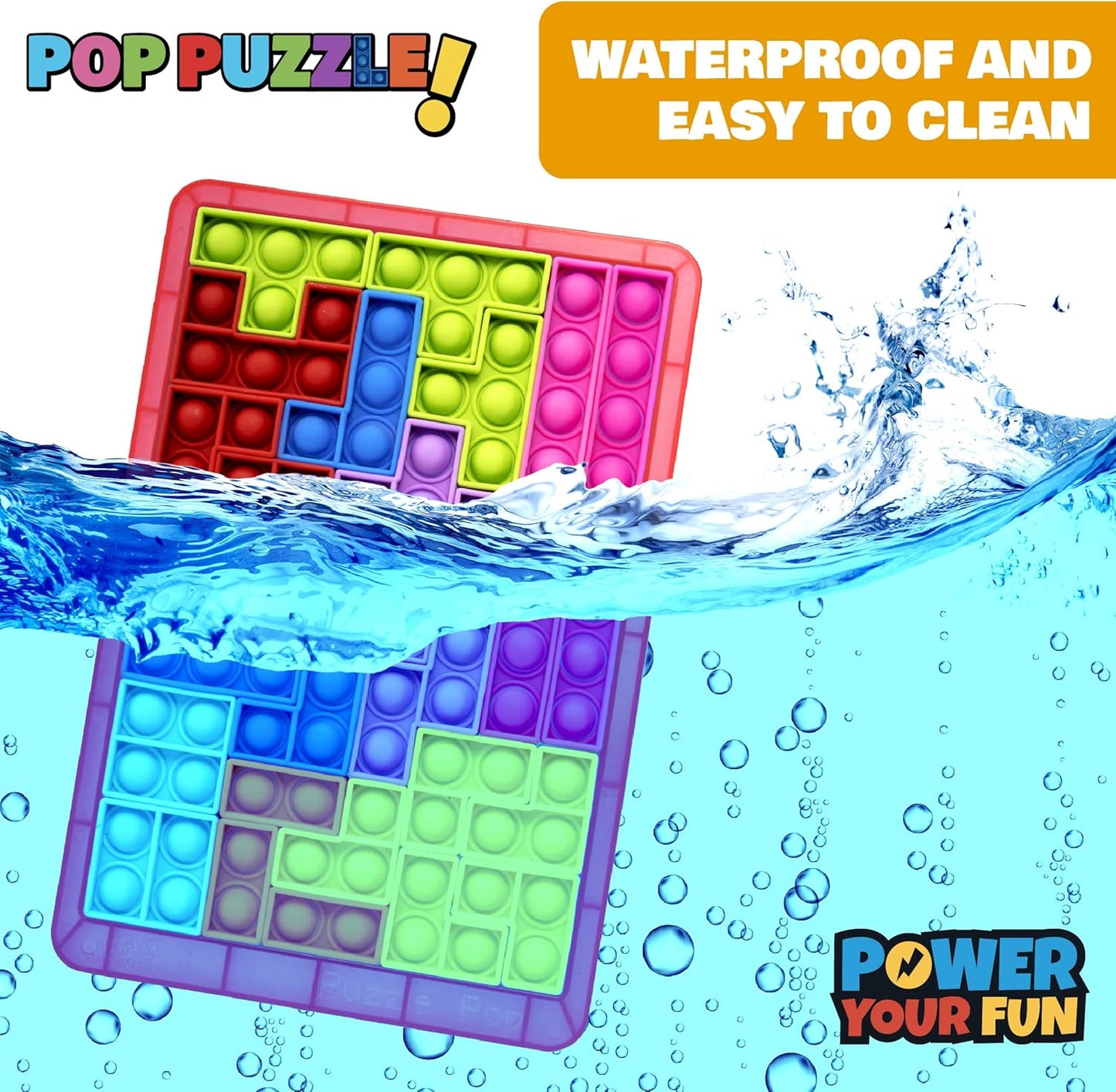 Power Your Fun Pop Puzzle Popper Fidget Game - 27pc Jigsaw Puzzle Game Pop Push It Bubble Sensory Fidget Toys for Learning, Stress Relief Silicone Pop Puzzle Game Board for Kids and Adults (Red)