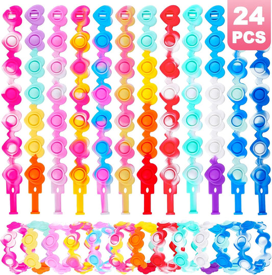 24 PCS Heart Pop Bracelets Its Valentines Day Gifts for Kids Valentine Day Party Favors Kids Fidget Toys Bulk Fidgets for Classroom Prizes Birthday Goodie Bag Stuffers Sensory Toys Pack for Girls Boys