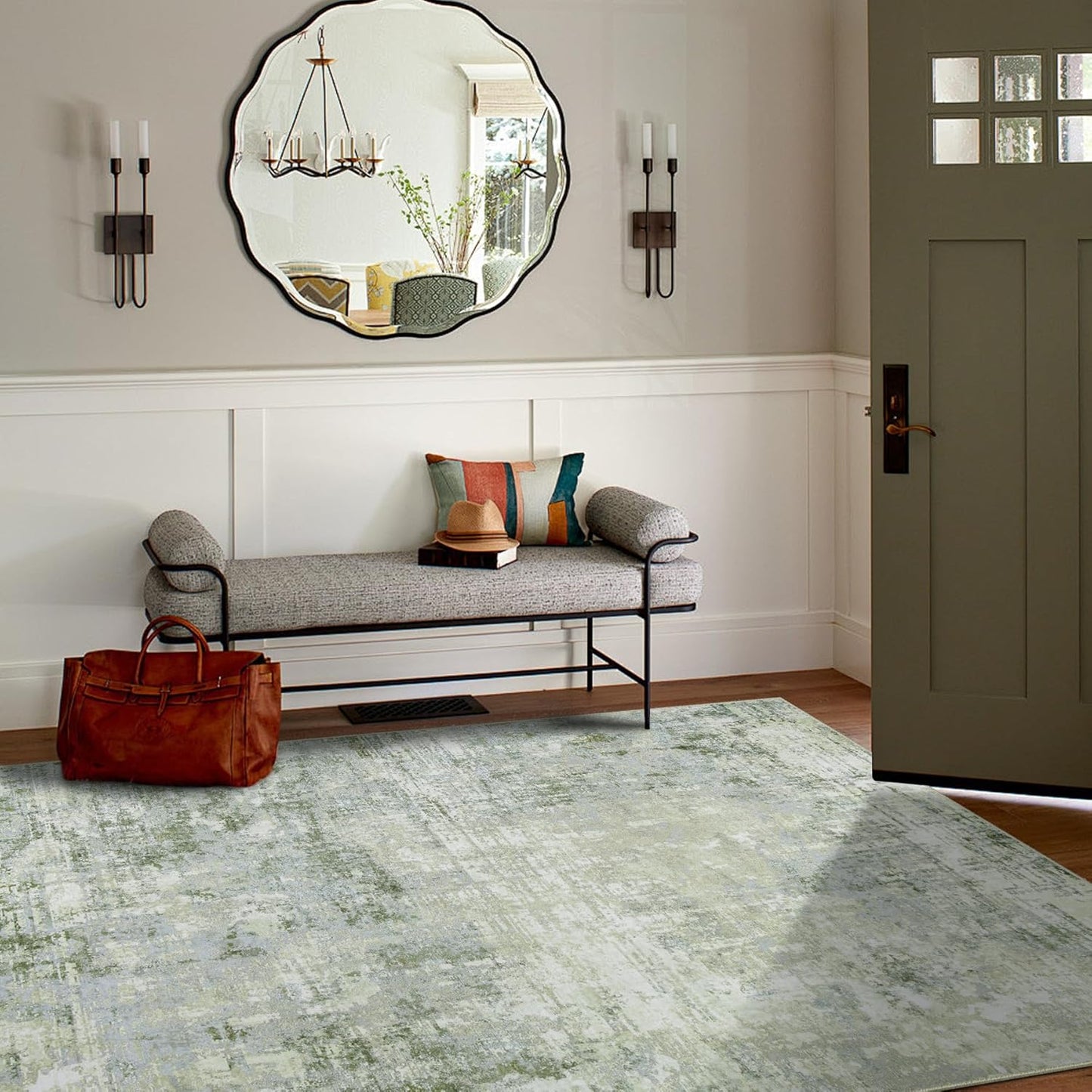 6x9 Area Rugs for Living Room Rug Washable: Modern Rug for Dining Room Bedroom Carpet Non Slip Low Pile 6 by 9 Indoor Abstract Nursery Home Office Green