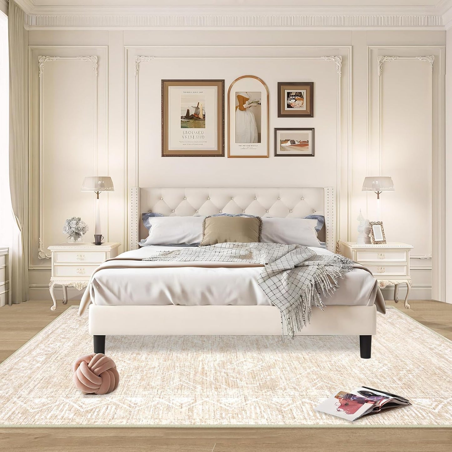 Large Living Room Area Rug 8x10 - Machine Washable Vintage Boho Moroccan Rugs Geometric Neutral Rug Non-Shedding Low Pile Distressed Farmhouse Carpet for Bedroom Nursery Classroom Dorm (8 x 10, Beige)