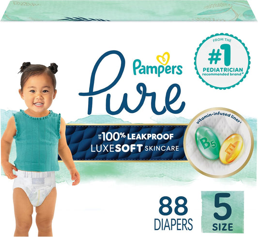 Pampers Baby Diapers - Pure Protection - Size 2, 120 Count, for up to 100% Leakproof, Premium Plant-based Skin Protection