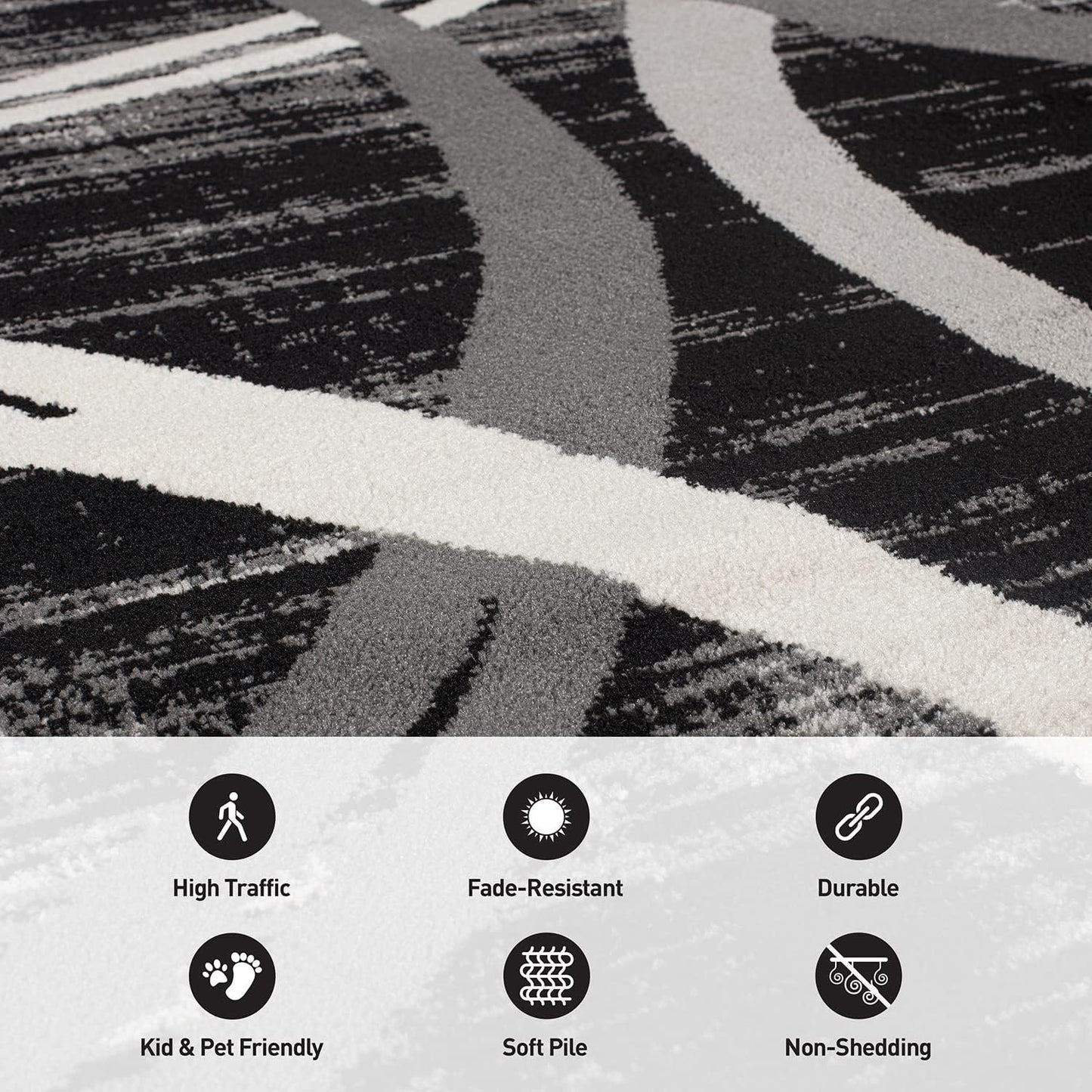 Rugshop Modern Wavy Circles Design Runner Rug 2' x 7'2" Black