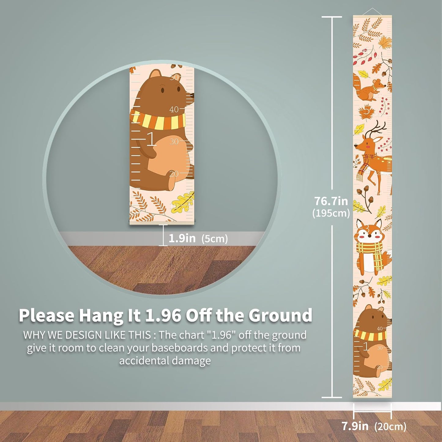 Kids Measuring Growth Chart for Wall Adorable Animal in Late Fall Toddler Height Chart- Measure and Track Their Growth with This Wall Tape Growth Chart Warm Autumn Baby Nursery Room Décor 79" x 7.9"