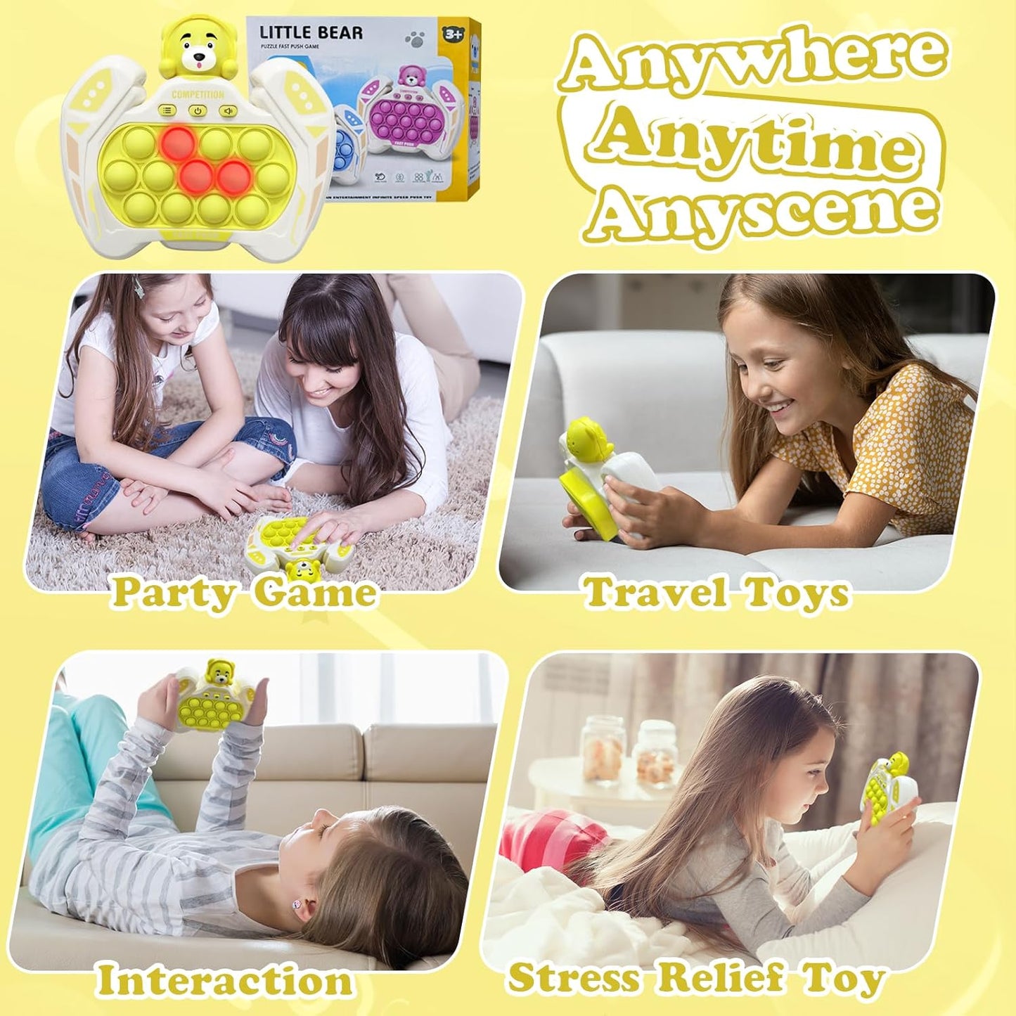 Fast Push Pop Pro Light Up Fidget Bubble Game Controller, Puzzle Pop Pro Game Fidget Toys Adults Handheld Bubble Pop Fidget Game Console Anti-Anxiety Autism Decompression Electronic Travel Game Toy