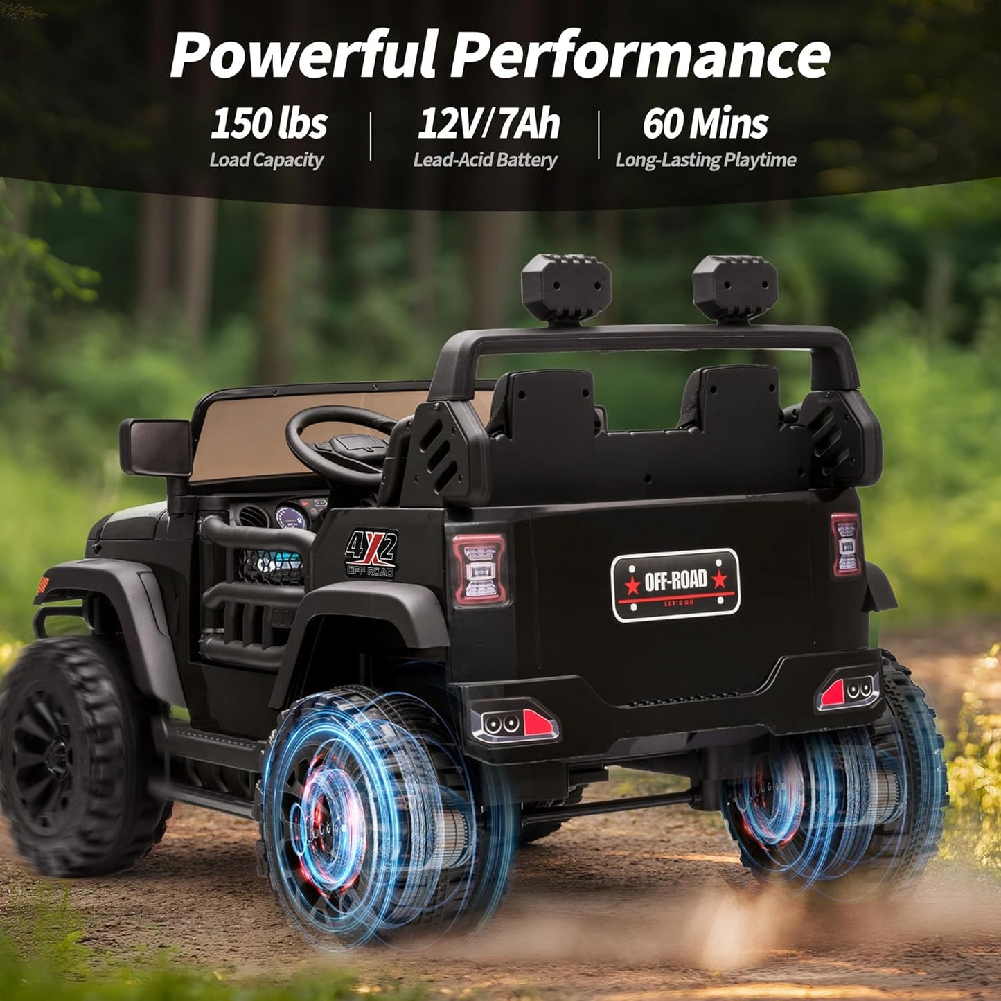 2 Seater Ride on Car Truck, 12V Kids Electric Ride on Toy for Big Kids Age 3-8 w/Remote Control- Black