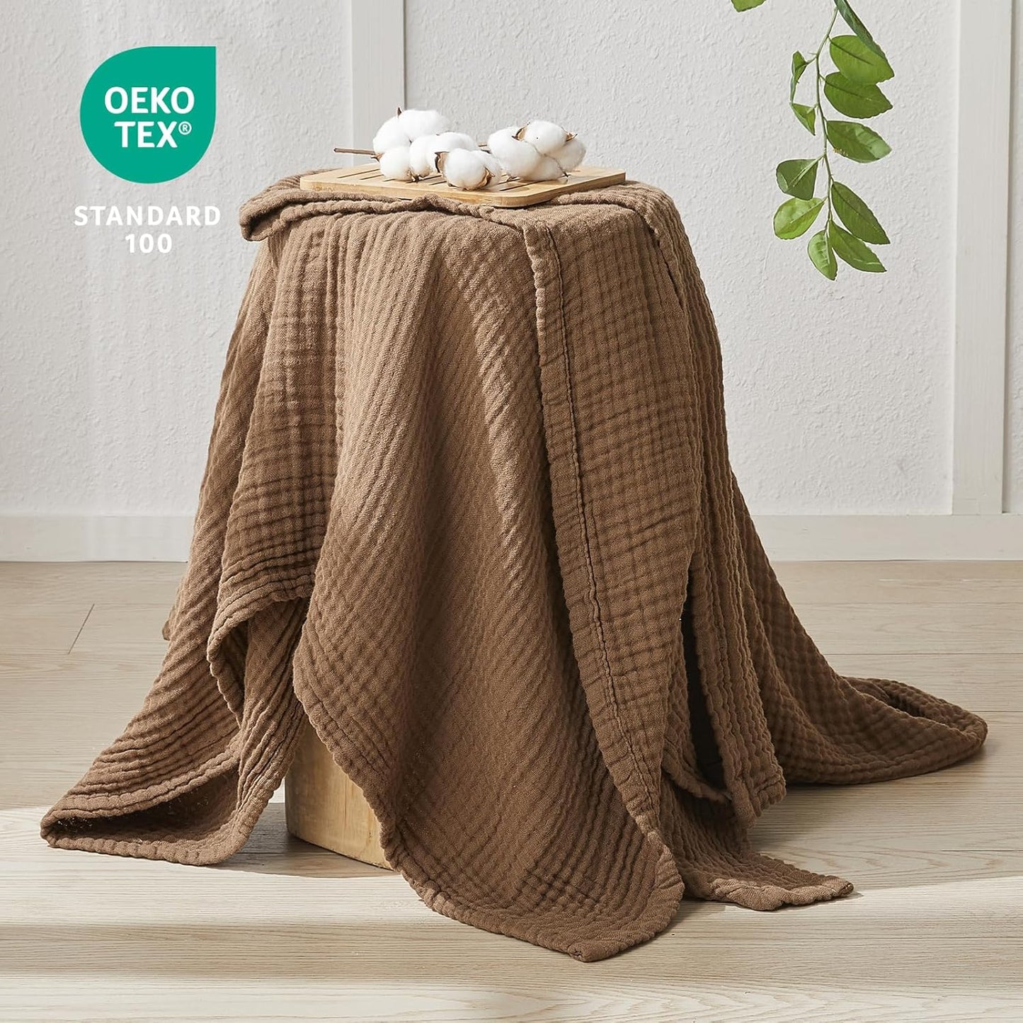 EMME Cotton Muslin Twin Blanket Breathable Gauze Blanket Soft Lightweight Blankets Adults Gifts for Women (Brown, 60"x80")
